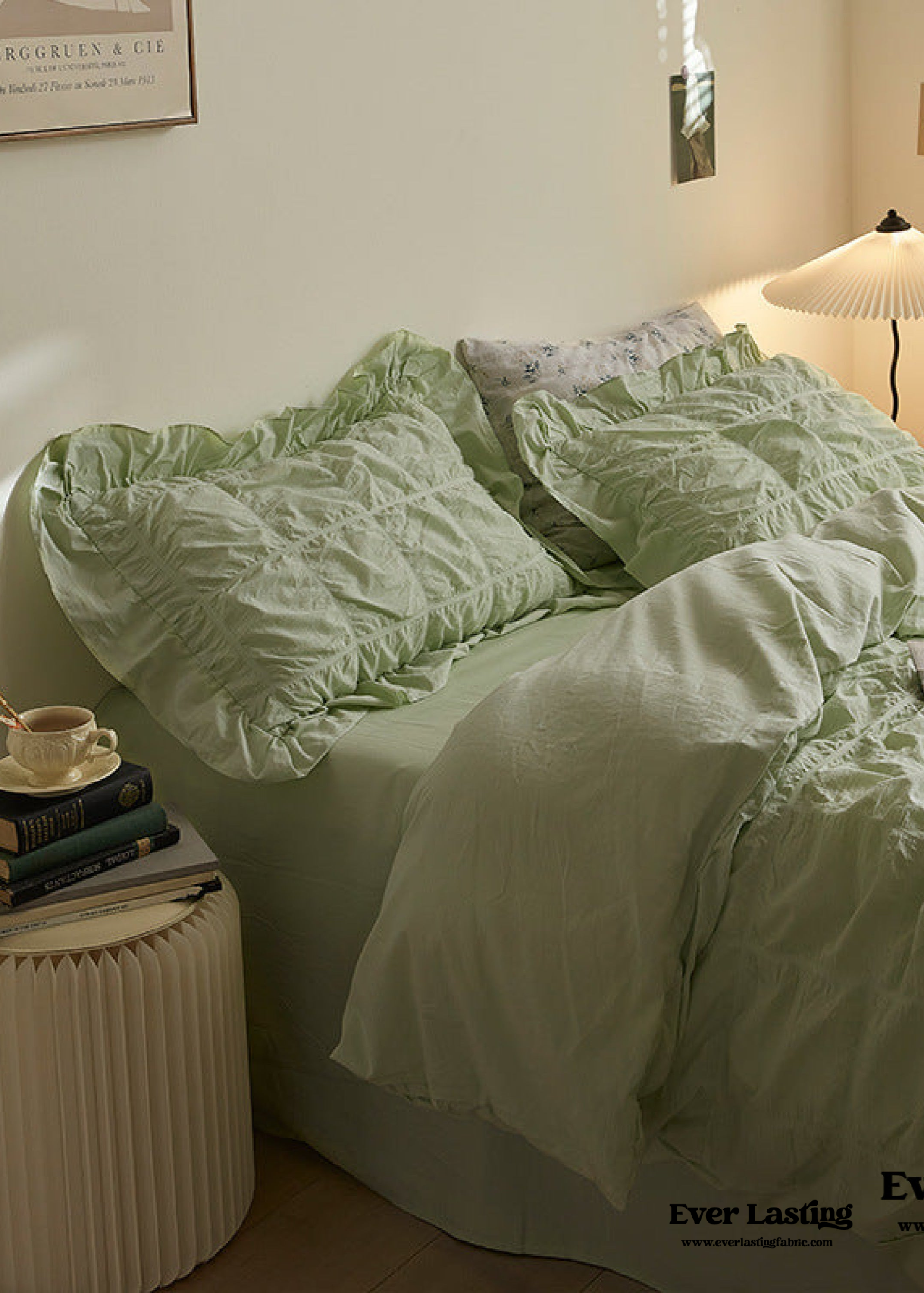 Earth Tone Marshmallow Puff Ruffle Bedding Set - White