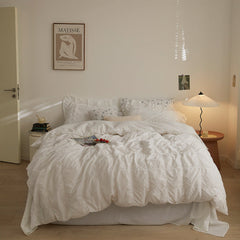 Earth Tone Marshmallow Puff Ruffle Bedding Set - White