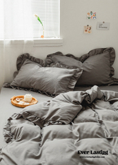 Earth Tone Ruffle Bedding Set - Dark Gray