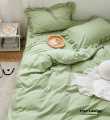 Earth Tone Ruffle Bedding Set - Green