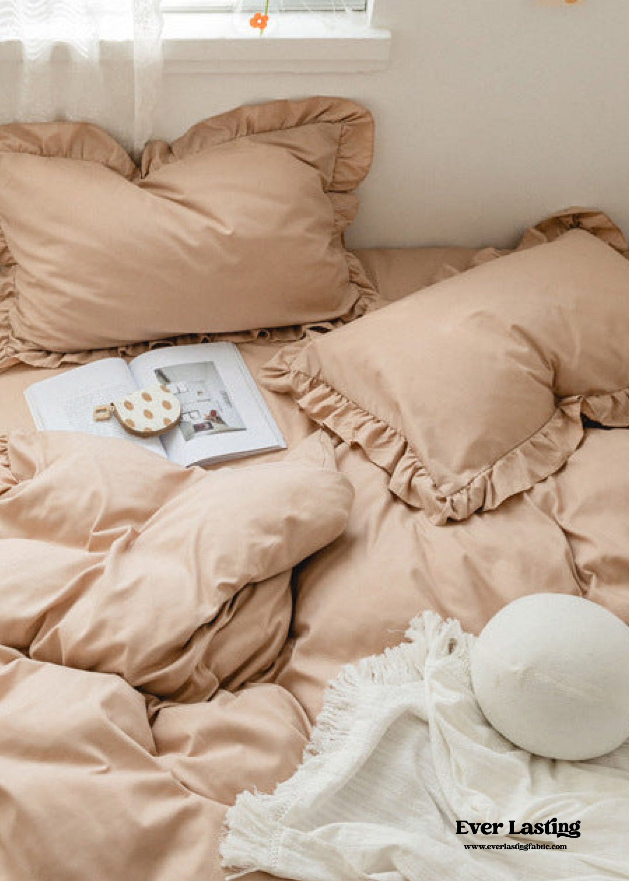Earth Tone Ruffle Bedding Set - Pink