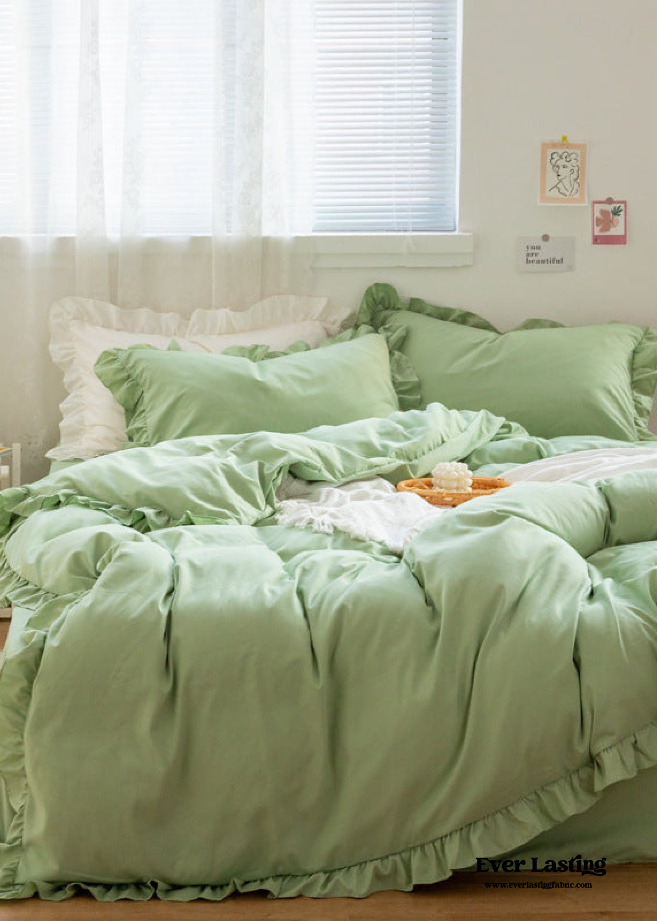 Earth Tone Ruffle Bedding Set - Pink