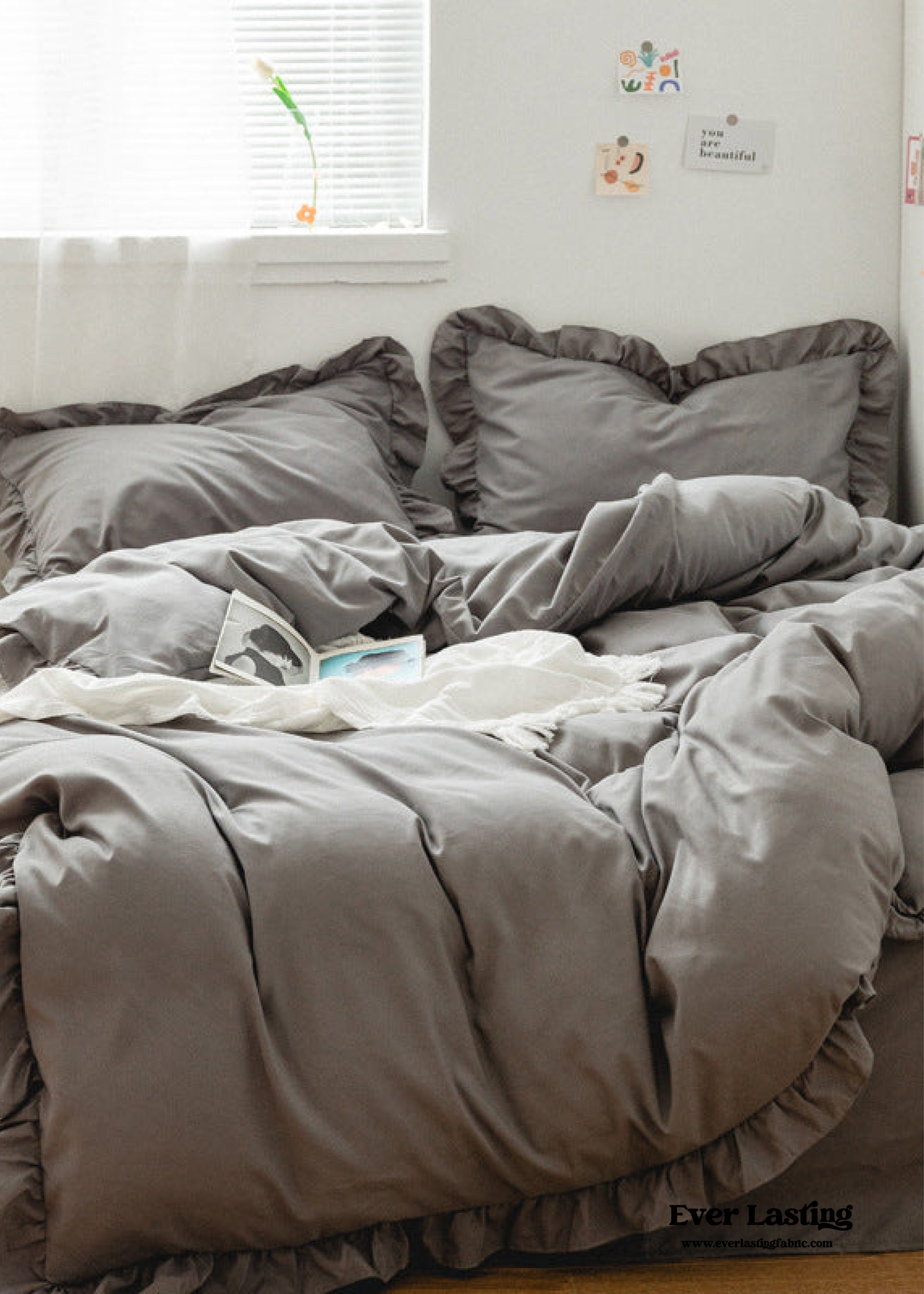 Earth Tone Ruffle Bedding Set - Pink