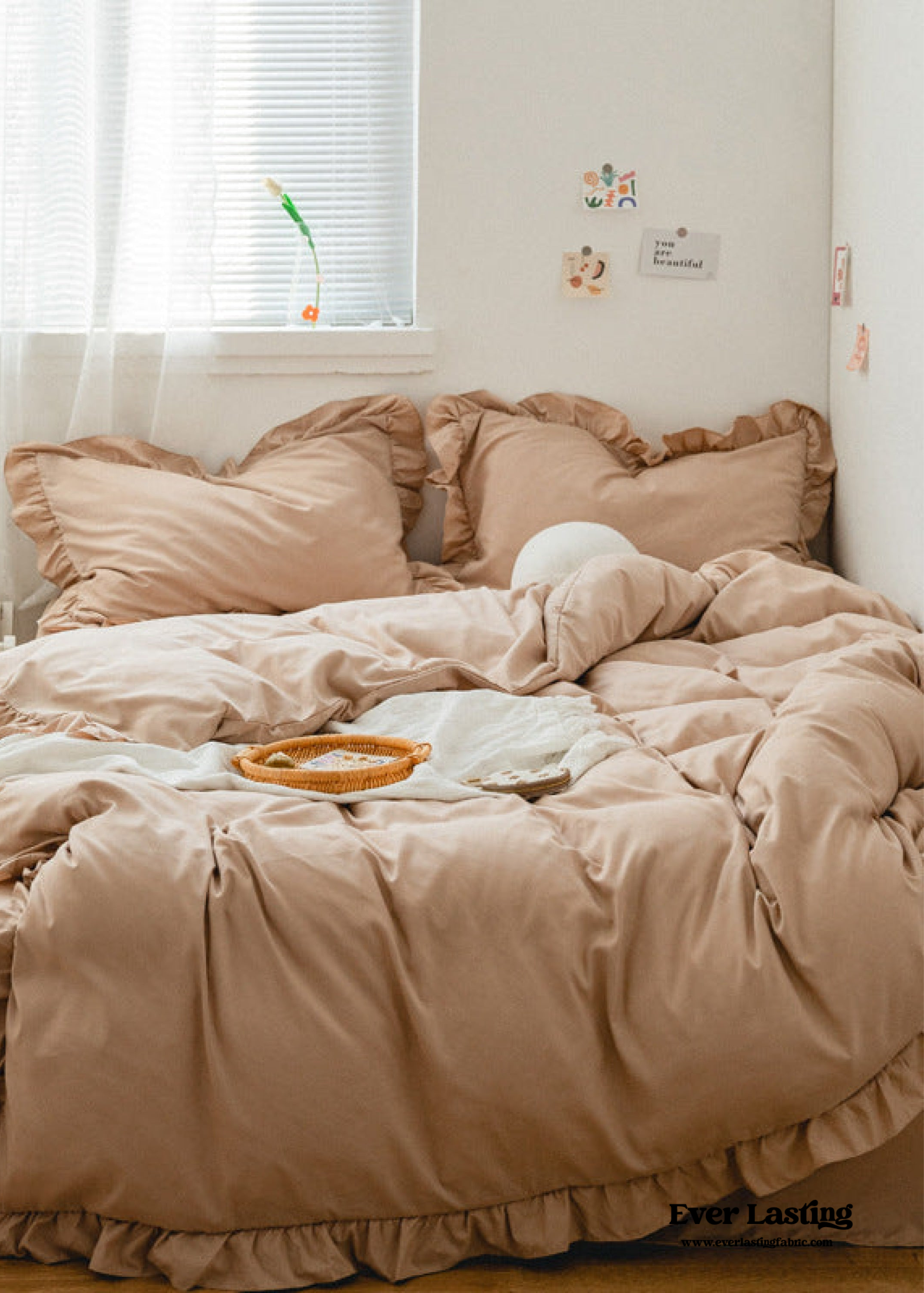 Earth Tone Ruffle Bedding Set - Pink