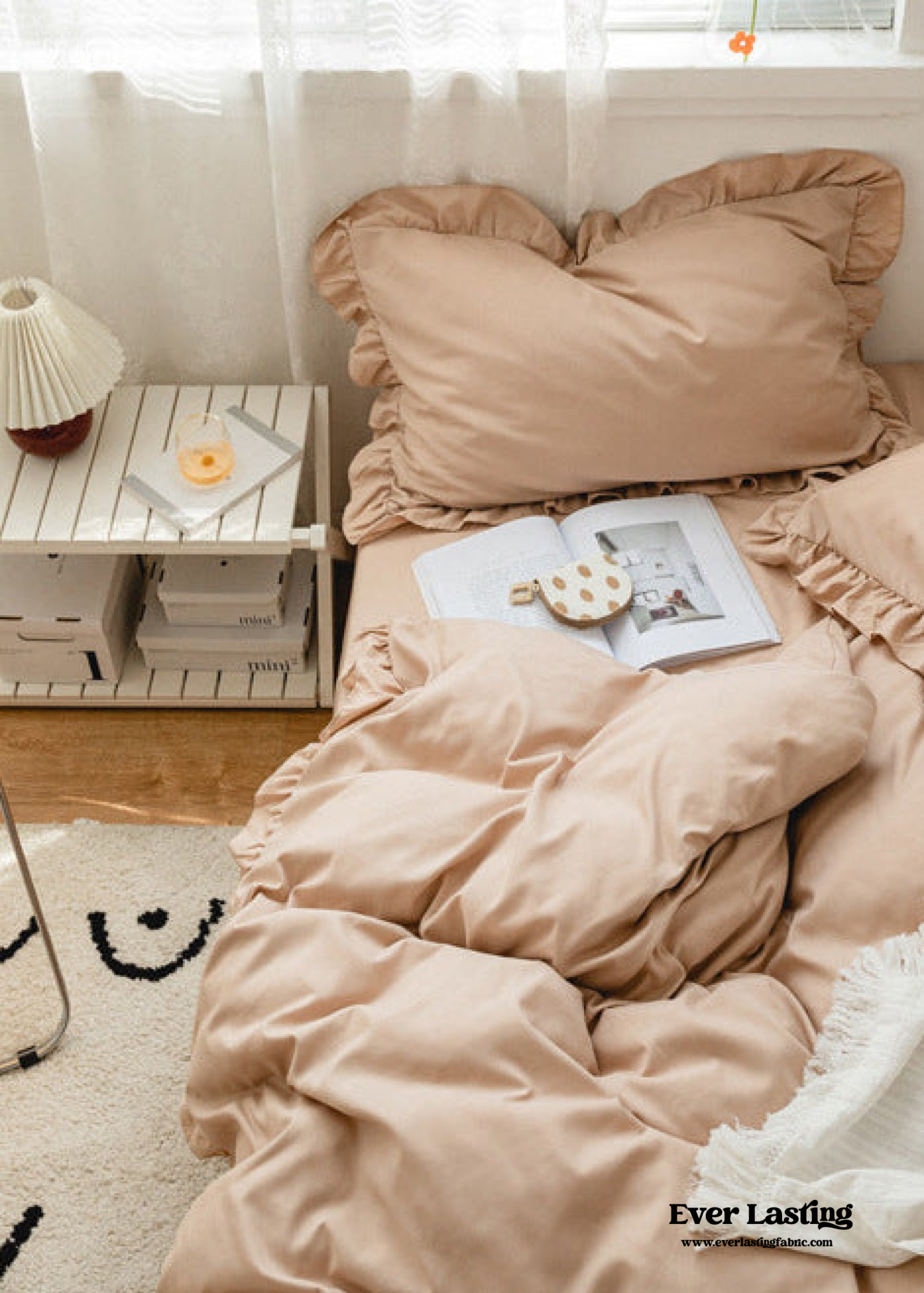 Earth Tone Ruffle Bedding Set - Pink