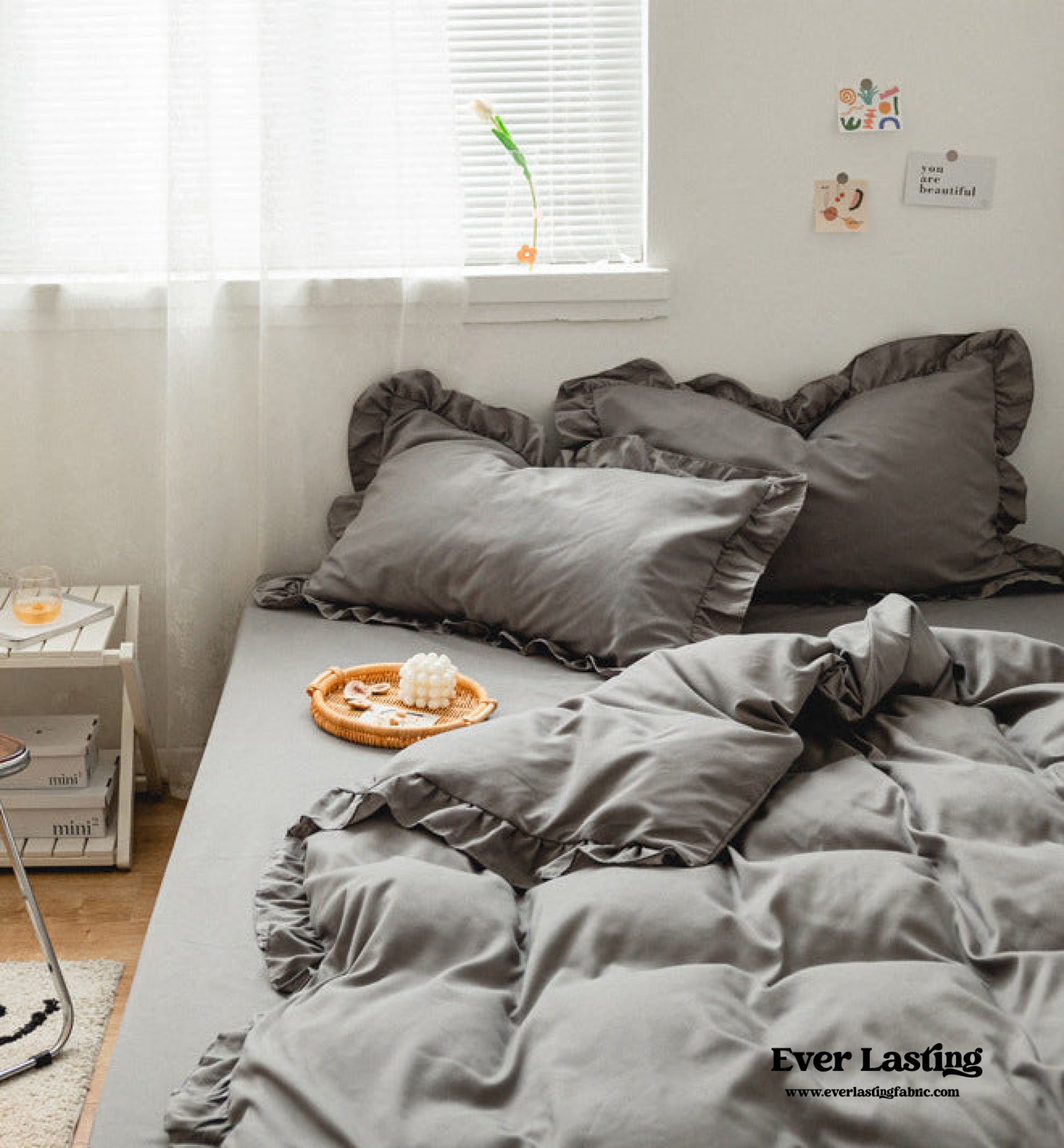 Earth Tone Ruffle Bedding Set - Pink