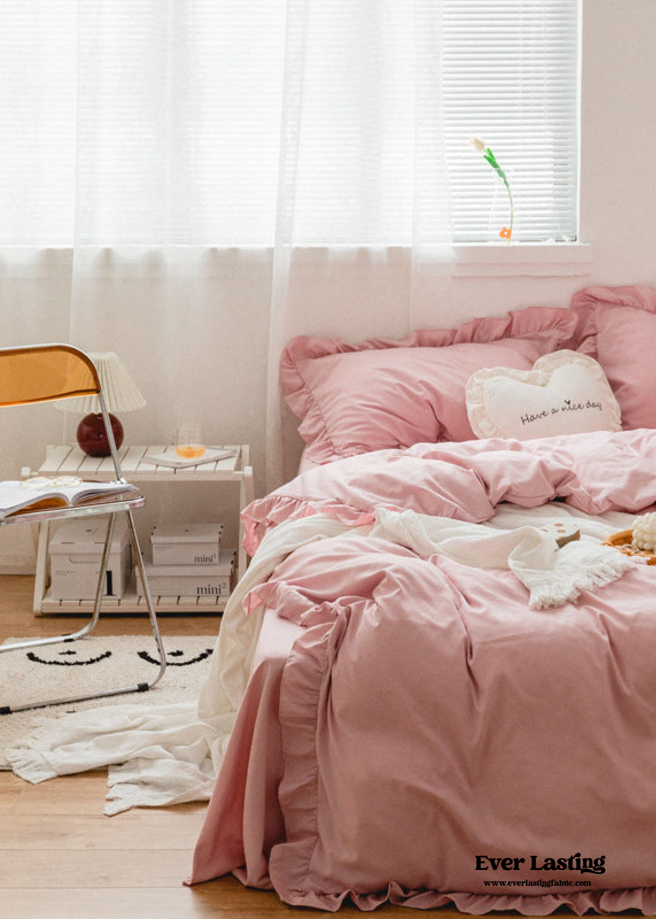 Earth Tone Ruffle Bedding Set - Pink