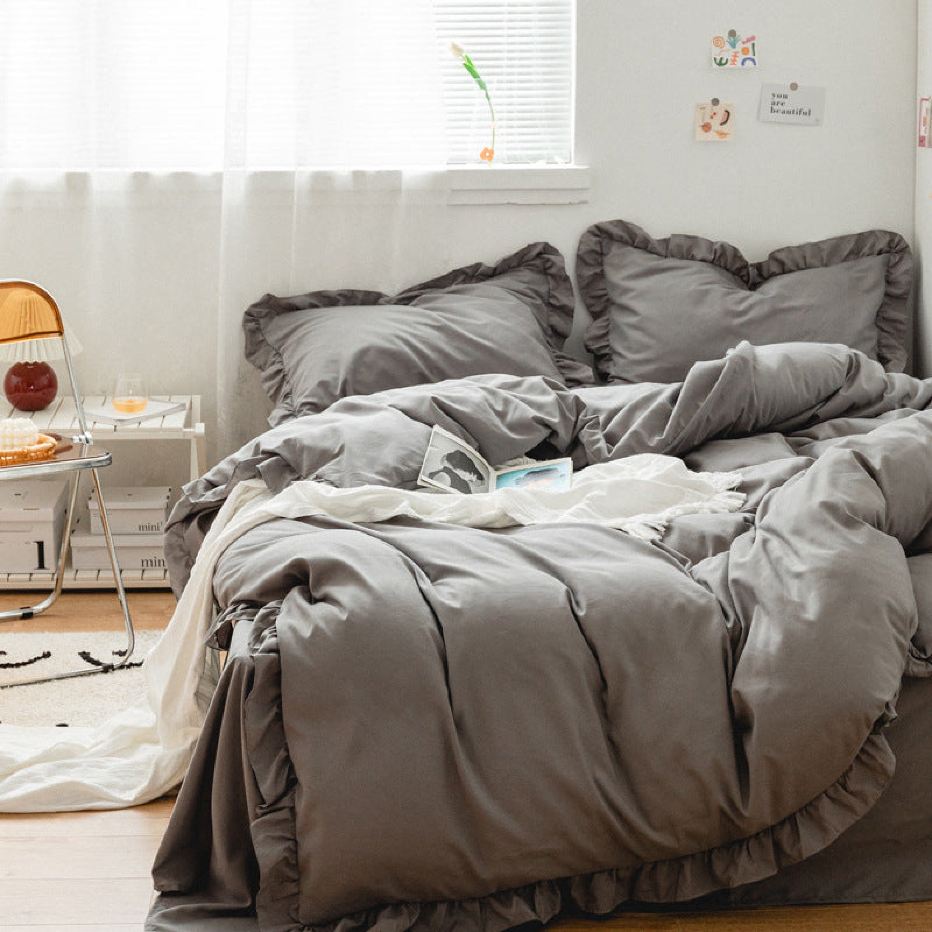 Earth Tone Ruffle Bedding Set - Pink