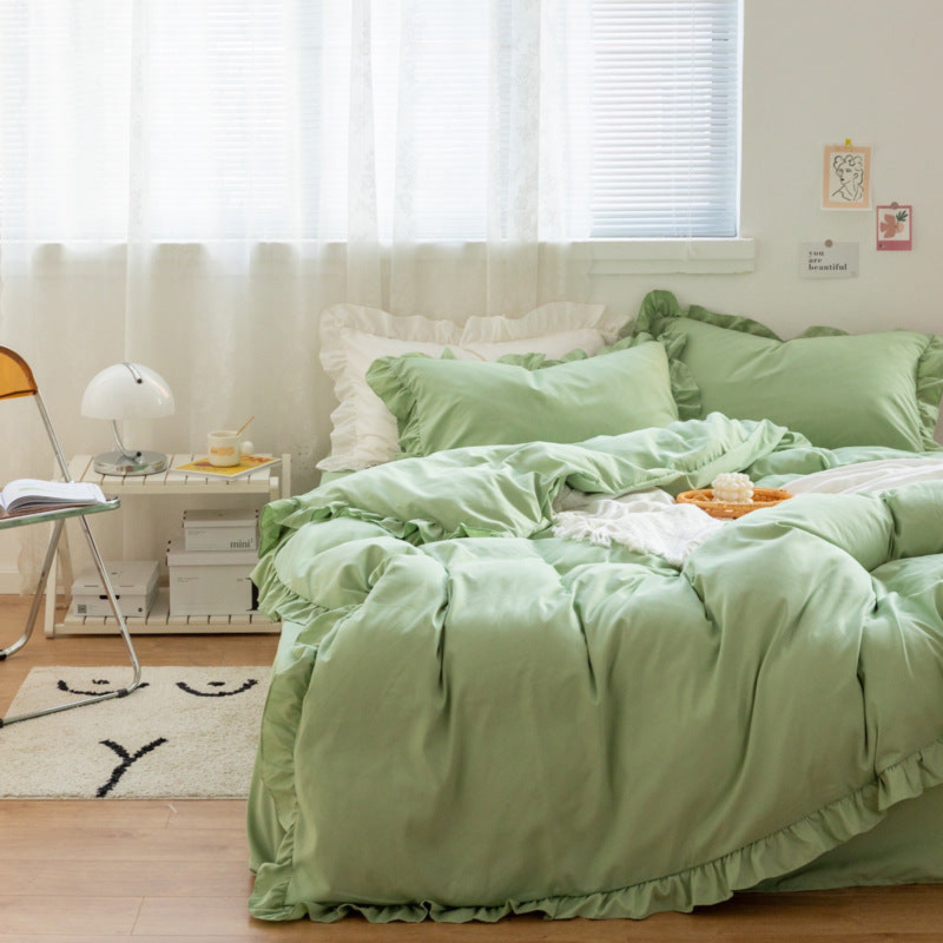Earth Tone Ruffle Bedding Set - Pink