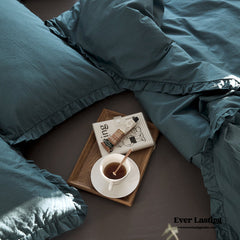 Earth Tone Ruffle Bedding Set - Vintage Blue