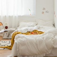 Earth Tone Ruffle Bedding Set - White