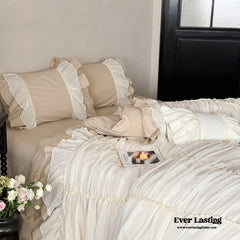 Élodie Silky Coquette Ruffled Bedding Set - Beige