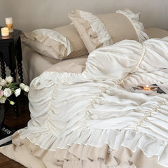 Élodie Silky Coquette Ruffled Bedding Set - Beige