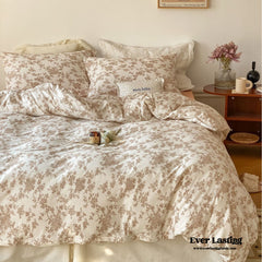 Fleur Elegant Floral Knit Cotton Bedding Set - Beige