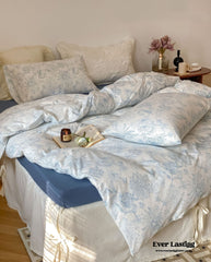 Fleur Elegant Floral Knit Cotton Bedding Set - Blue