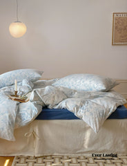 Fleur Elegant Floral Knit Cotton Bedding Set - Blue