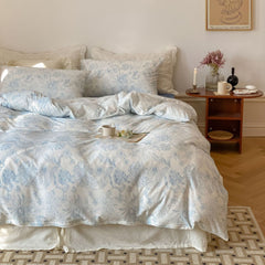 Fleur Elegant Floral Knit Cotton Bedding Set - Blue
