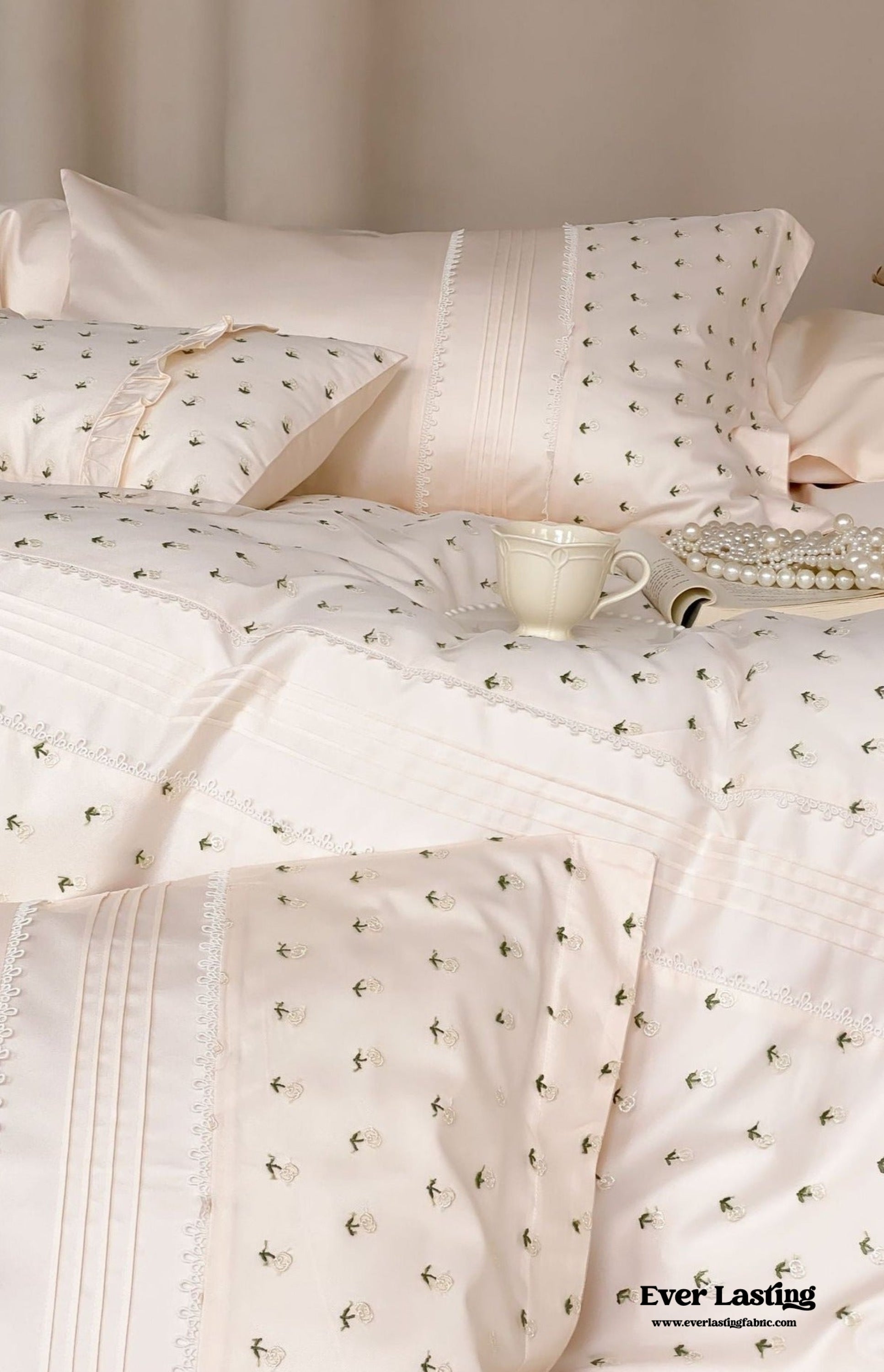 Floral Hand Embroidered Bedding Set