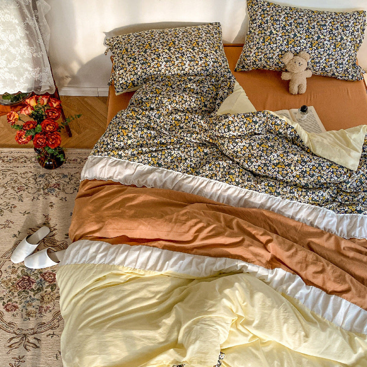 Floral Patchwork Bedding Set - Orange
