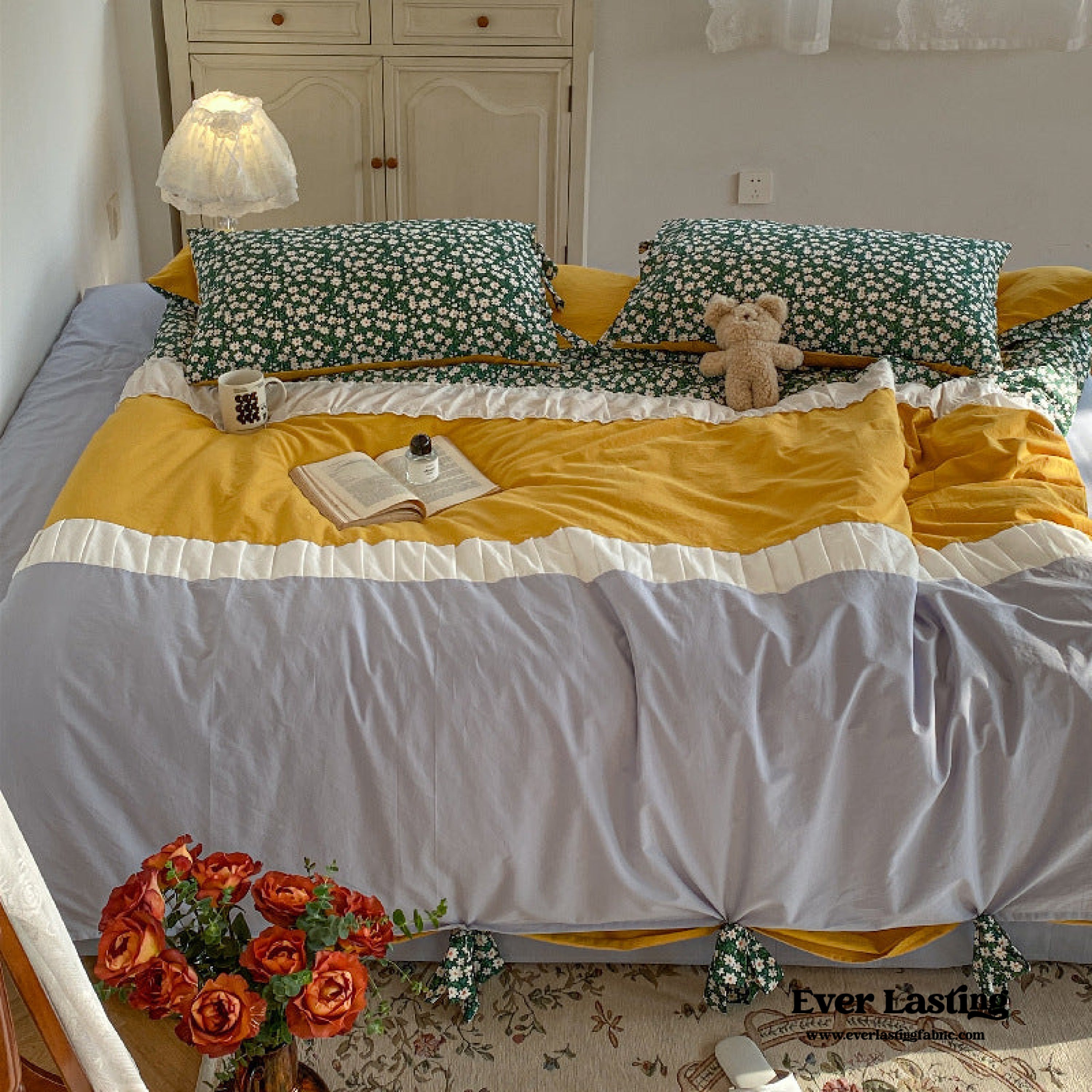 Floral Patchwork Bedding Set - Pink