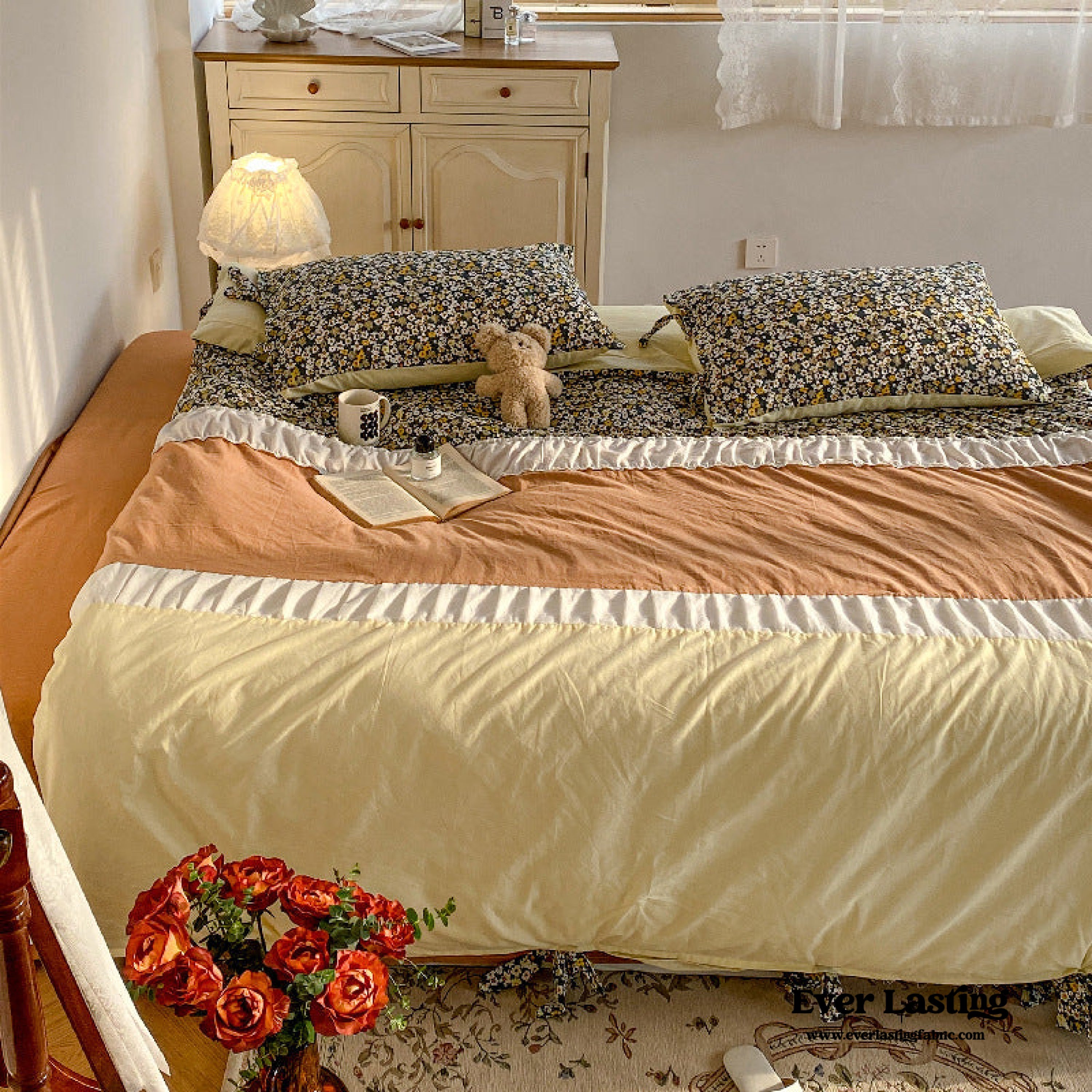 Floral Patchwork Bedding Set - Pink