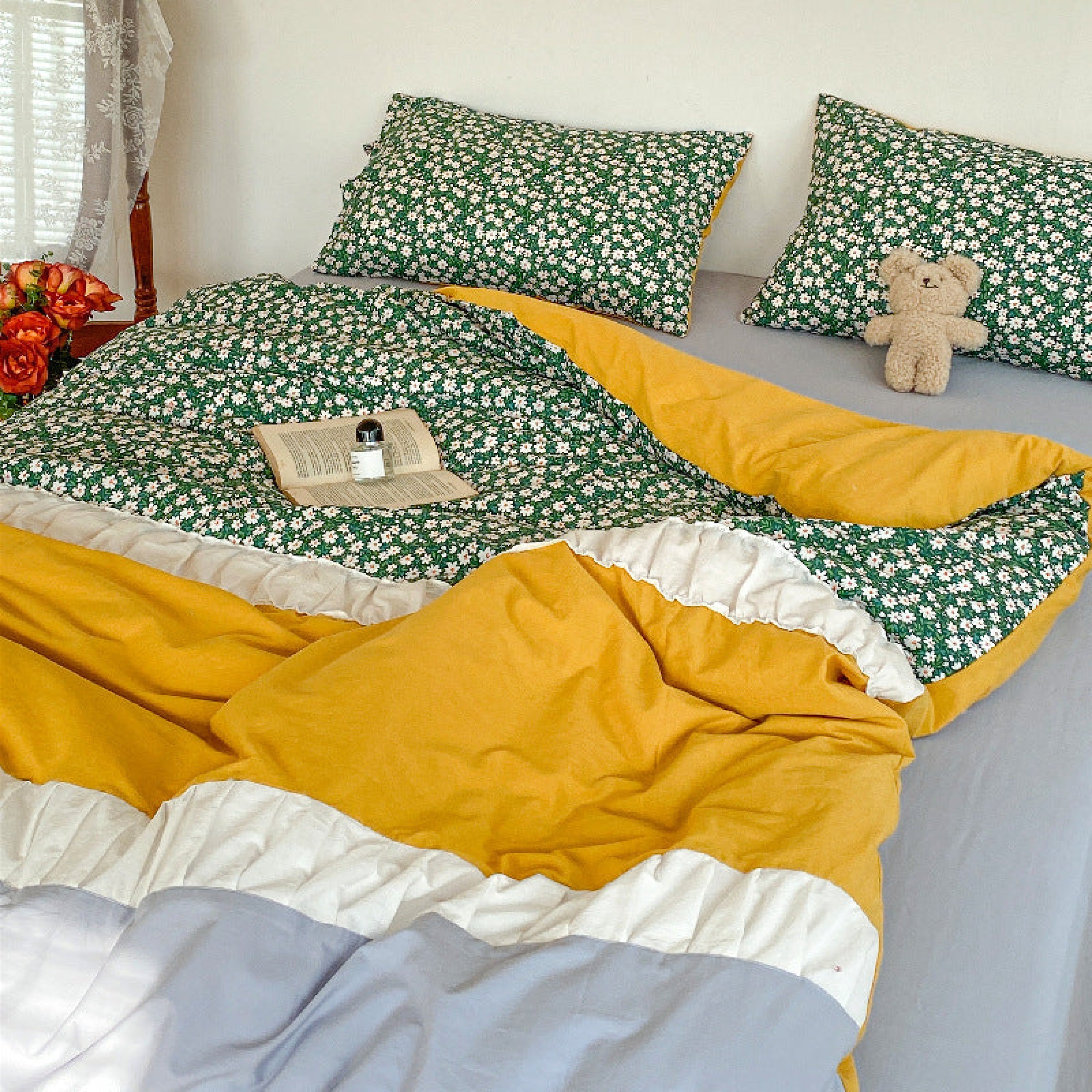 Floral Patchwork Bedding Set - Pink