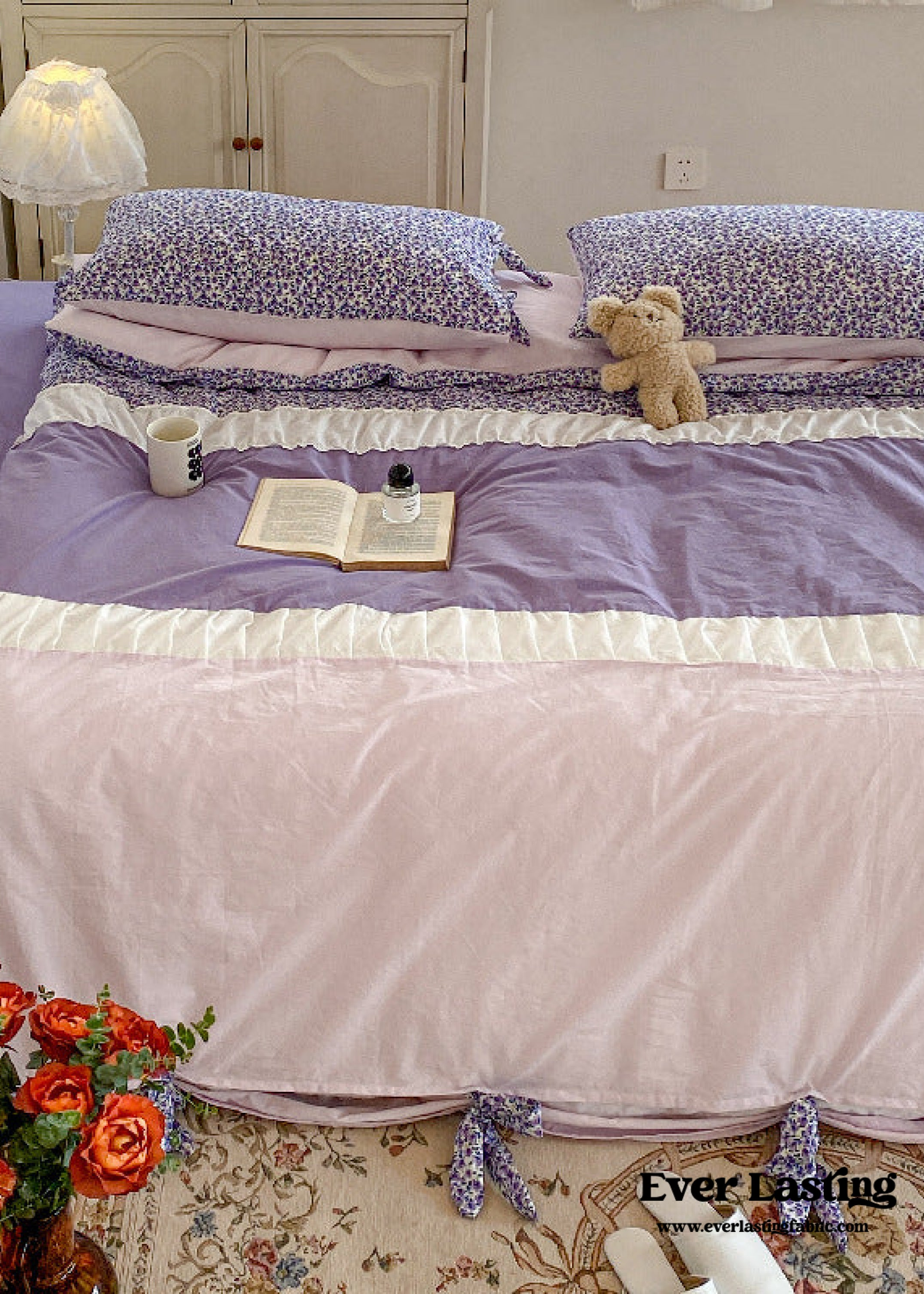 Floral Patchwork Bedding Set - Purple