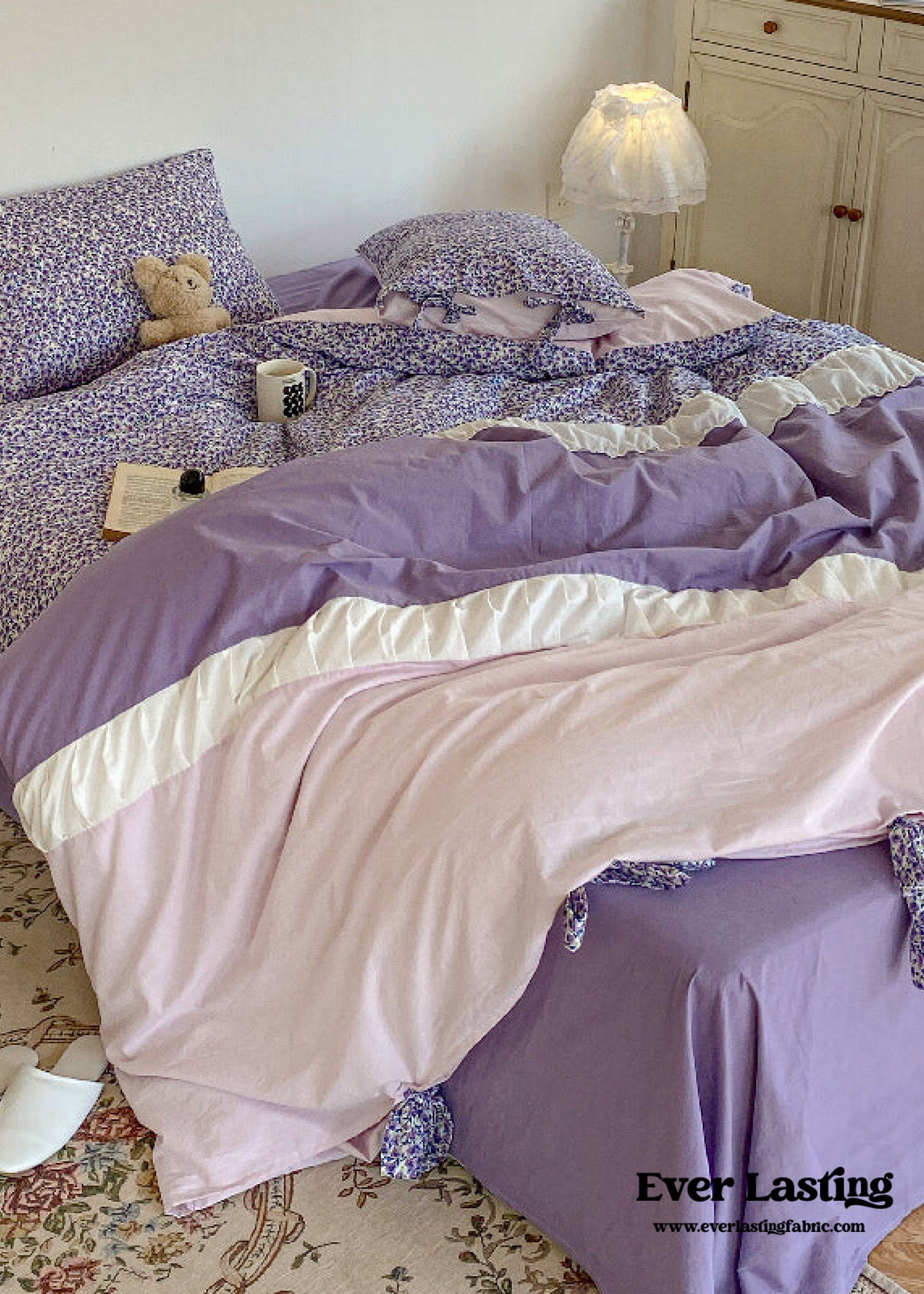 Floral Patchwork Bedding Set - Purple
