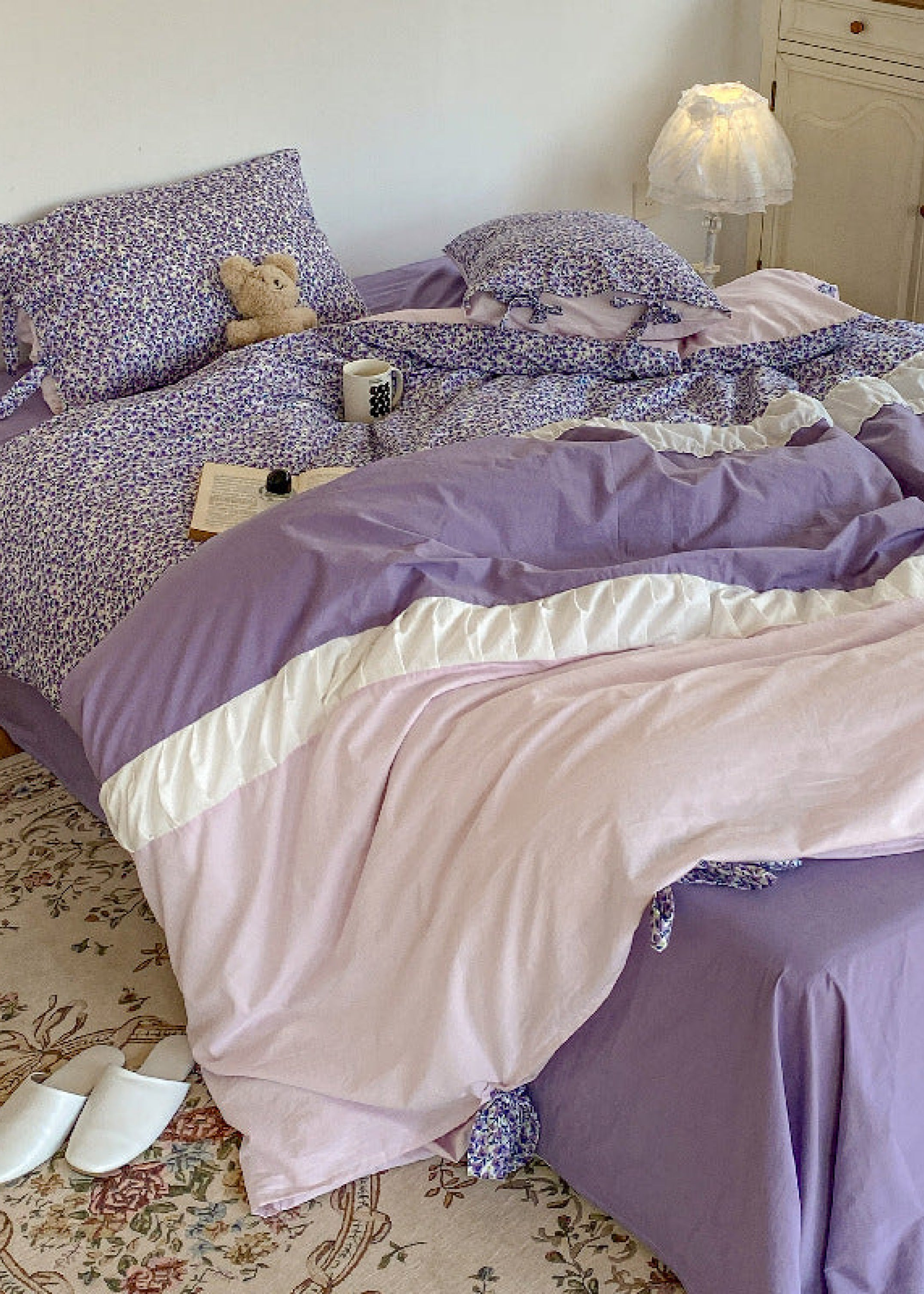 Floral Patchwork Bedding Set - Purple