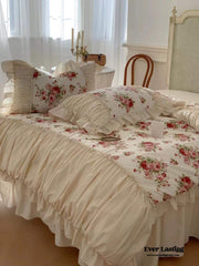 French Floral Ruffle Bedding Set - Rosé Pink
