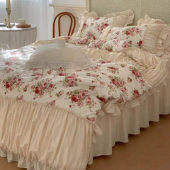 French Floral Ruffle Bedding Set - Rosé Pink