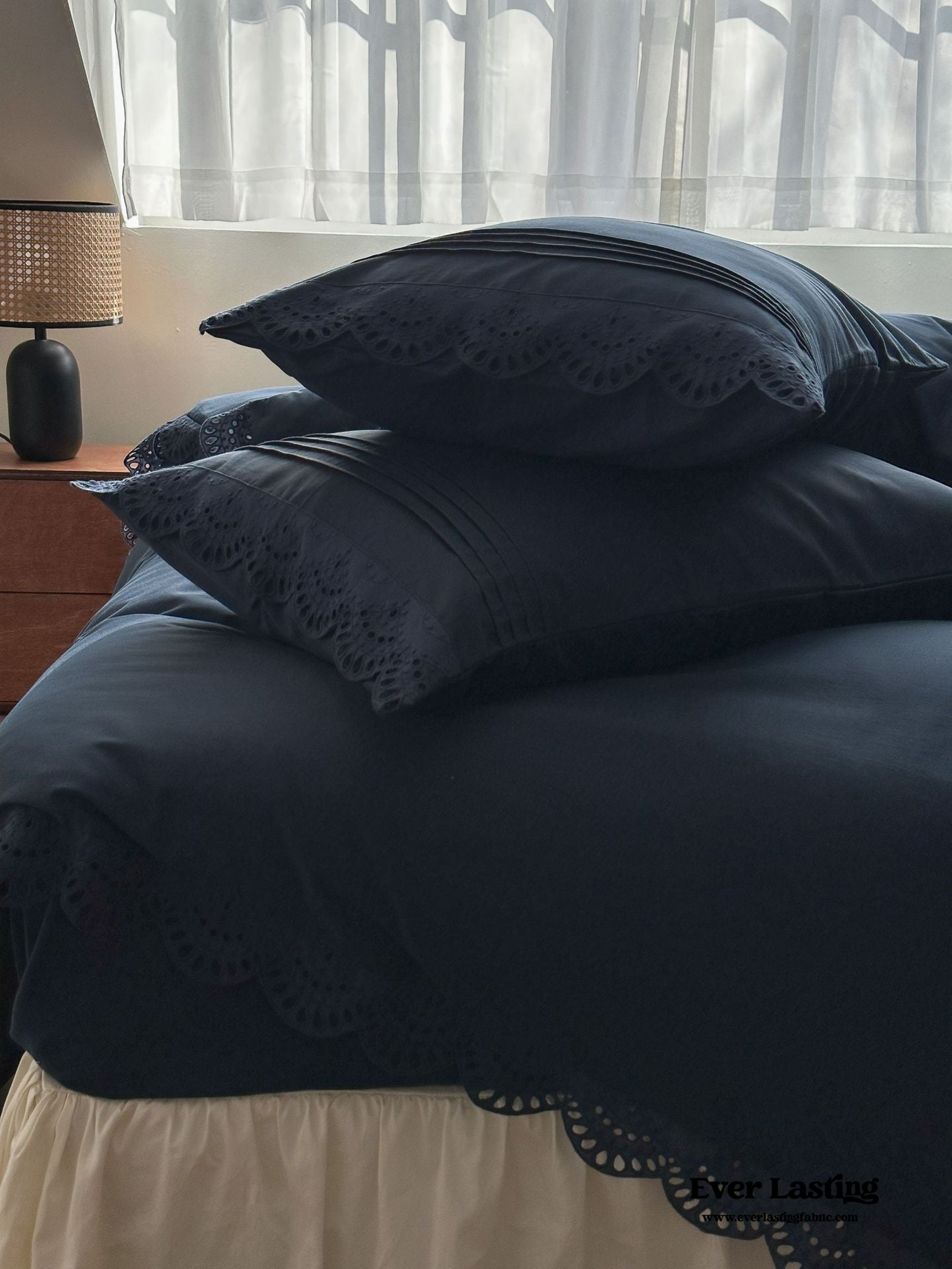 French Lace Floral Ruffle Bedding Set - Royal Blue