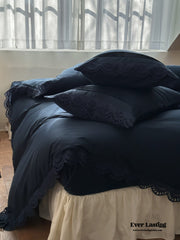 French Lace Floral Ruffle Bedding Set - Royal Blue