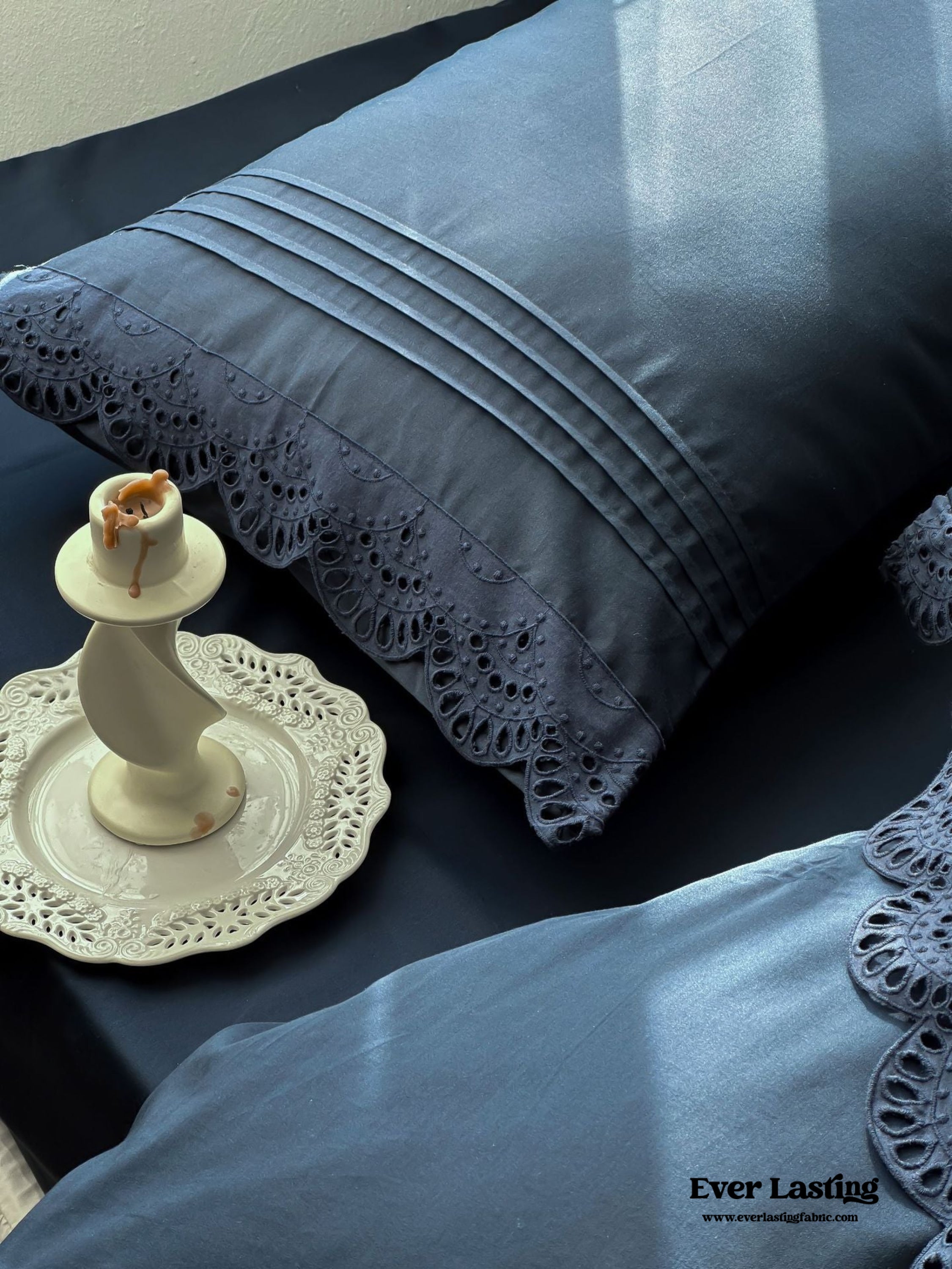 French Lace Floral Ruffle Bedding Set - White
