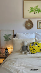 French Linen Cotton Embroidered Floral Bedding Set - White