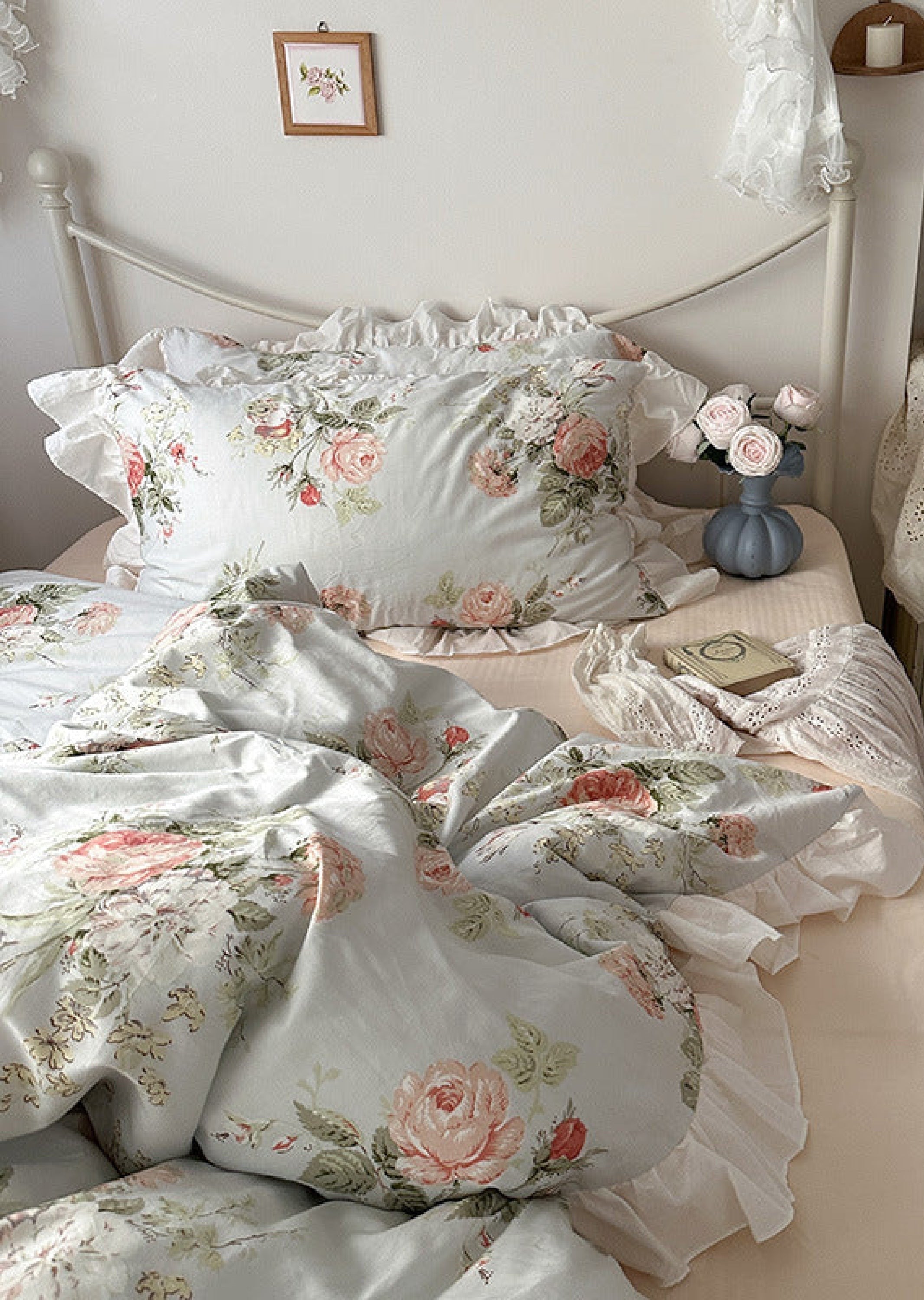 French Ruffle Floral Bedding Set - Blue