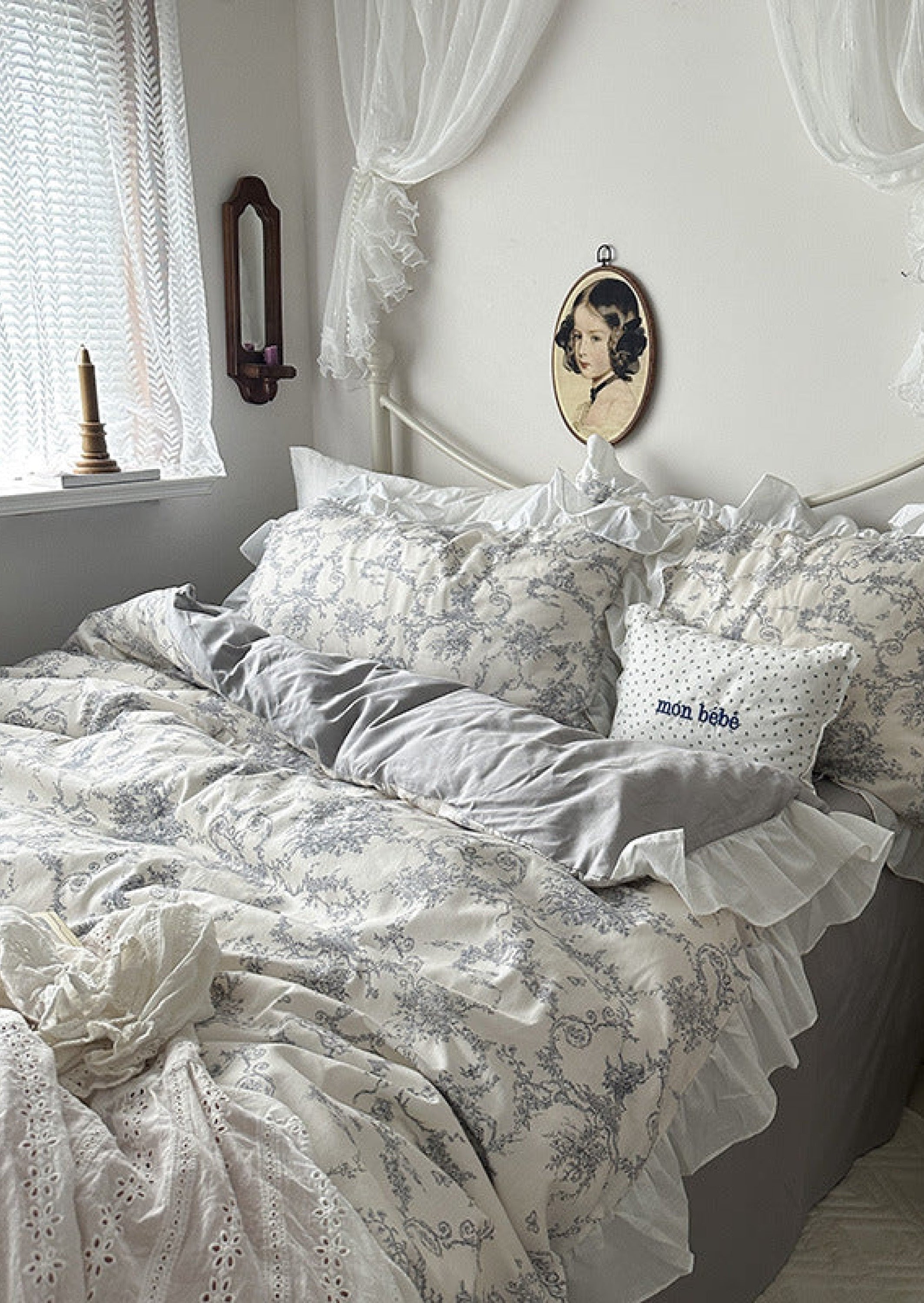 French Ruffle Floral Bedding Set - Blue