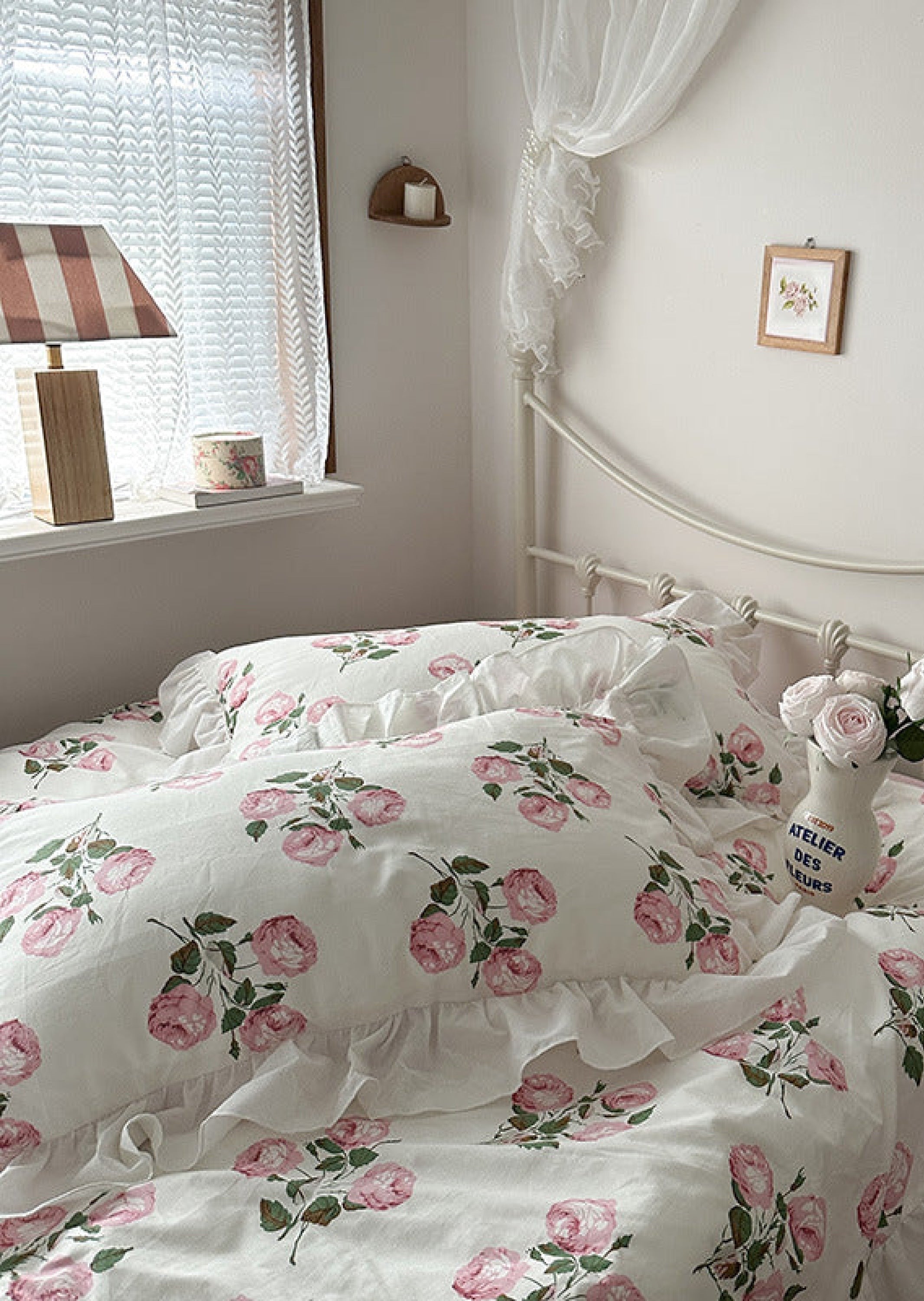 French Ruffle Floral Bedding Set - Blue