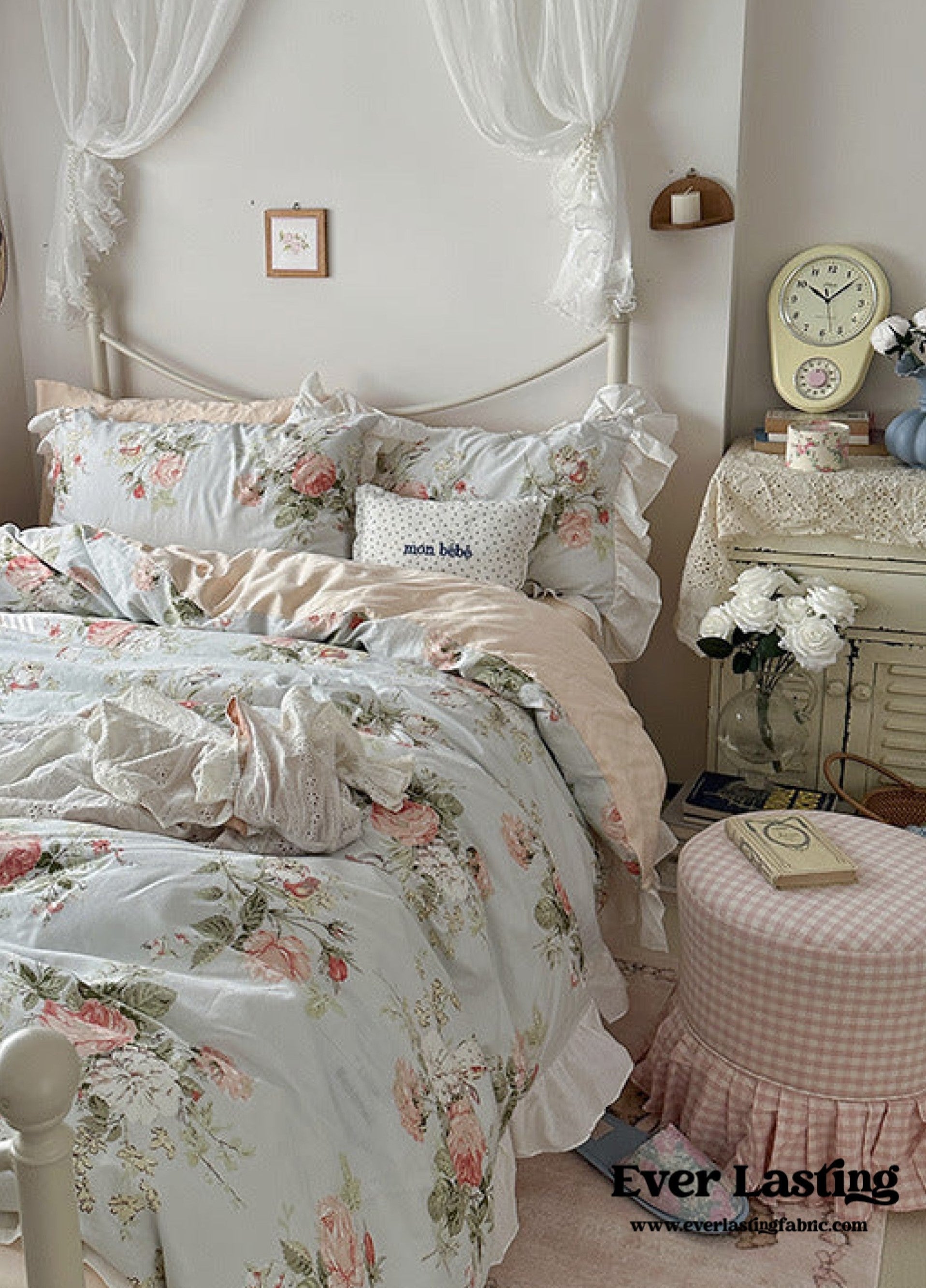 French Ruffle Floral Bedding Set - Blue