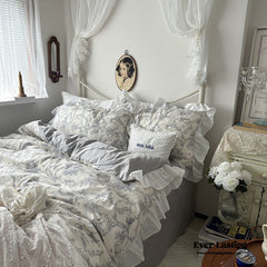 French Ruffle Floral Bedding Set - Gray