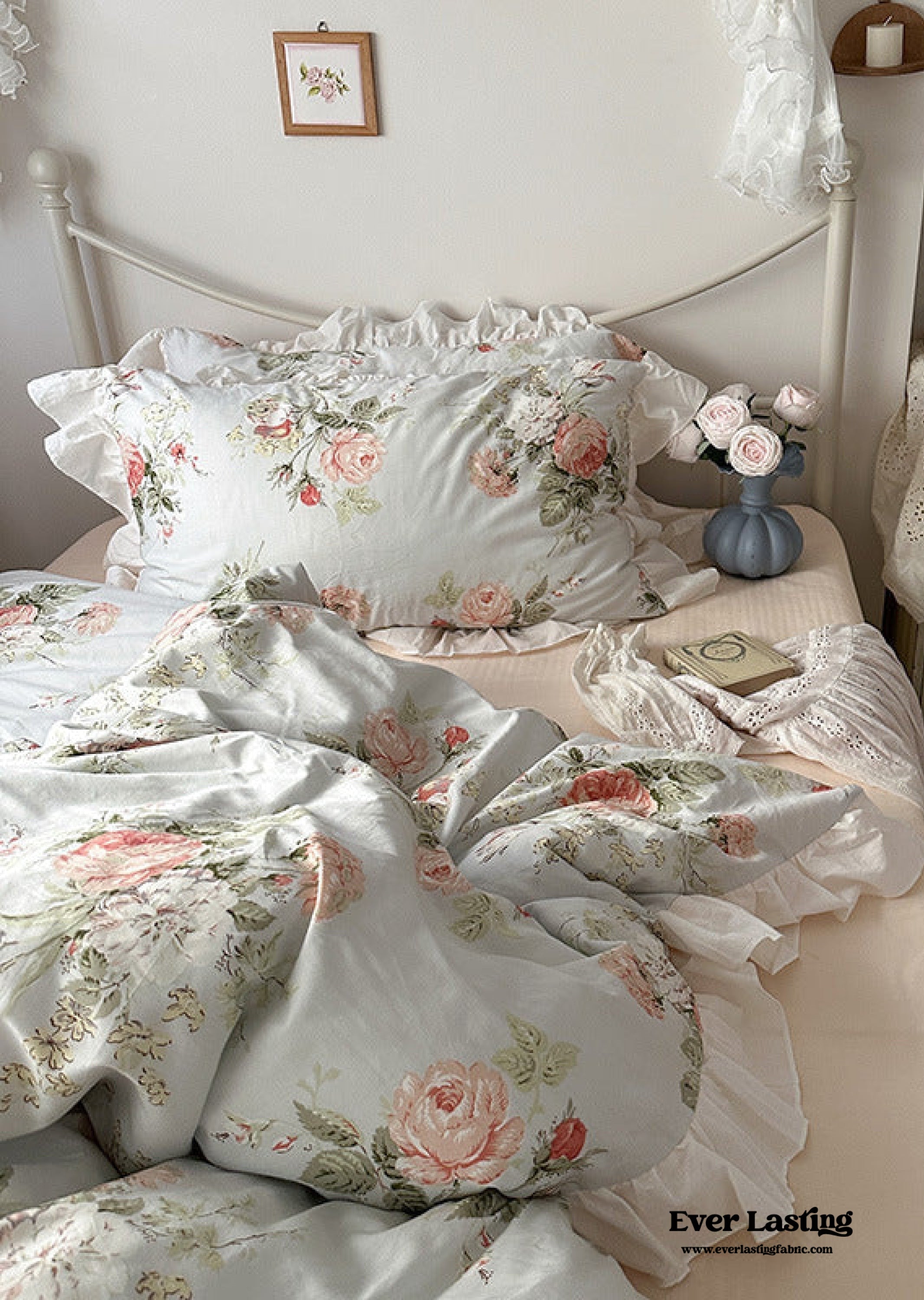 French Ruffle Floral Bedding Set - Green