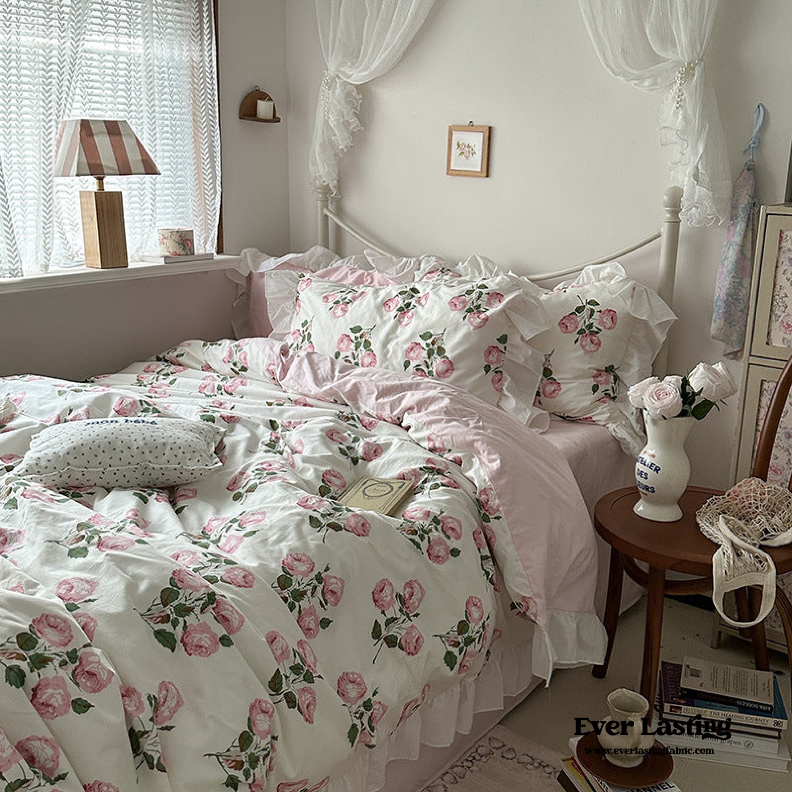 French Ruffle Floral Bedding Set - Green