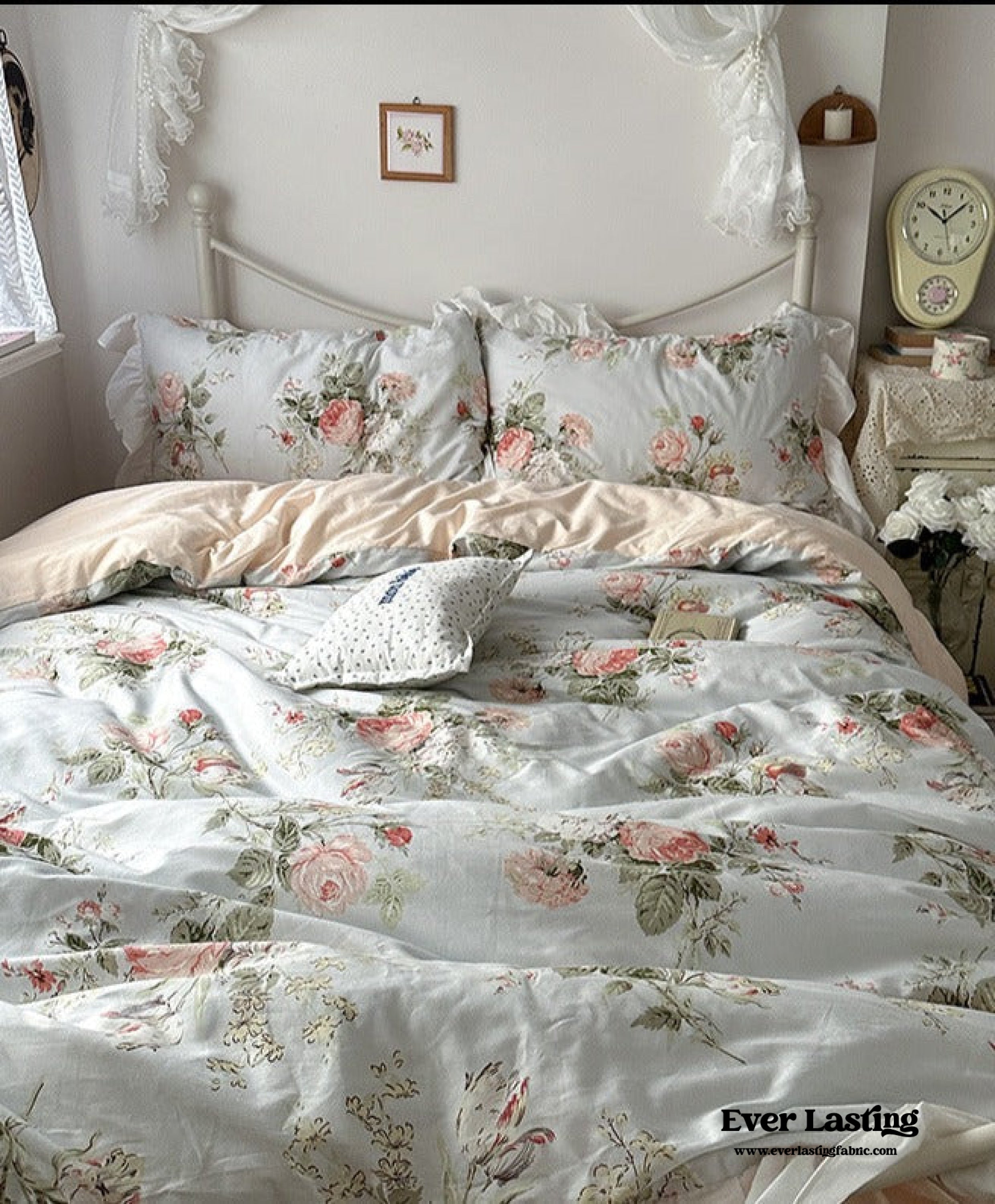 French Ruffle Floral Bedding Set - Green