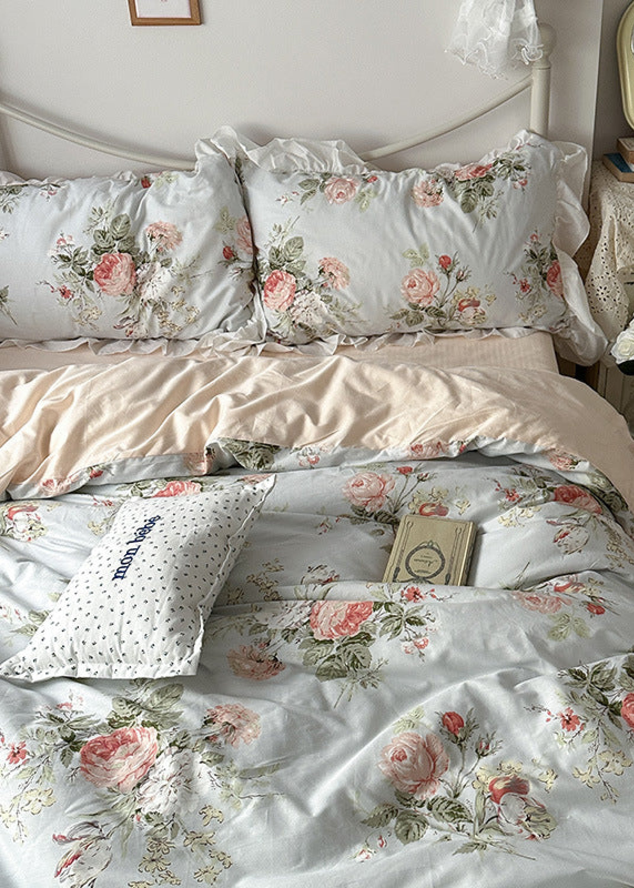 French Ruffle Floral Bedding Set - Green