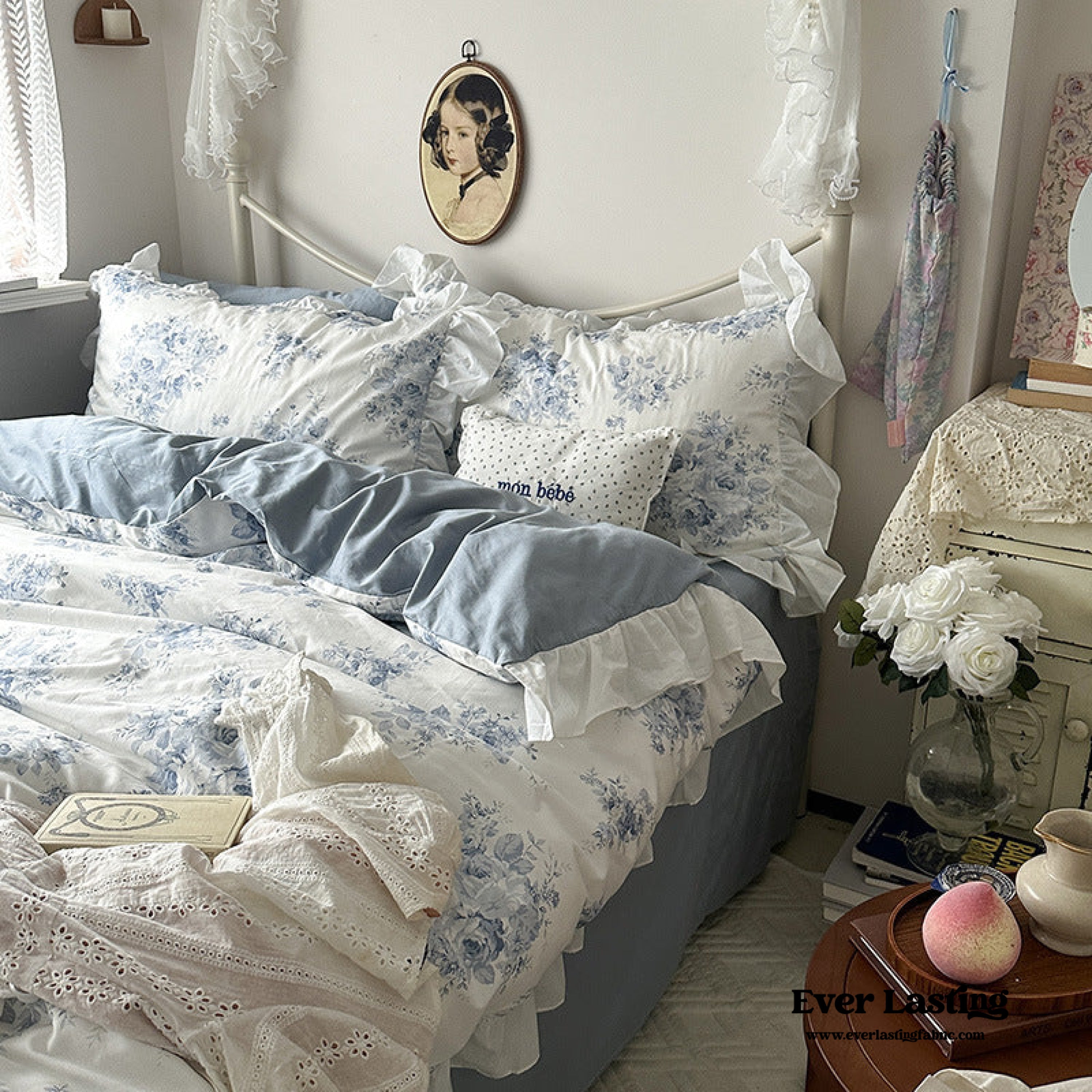 French Ruffle Floral Bedding Set - Green