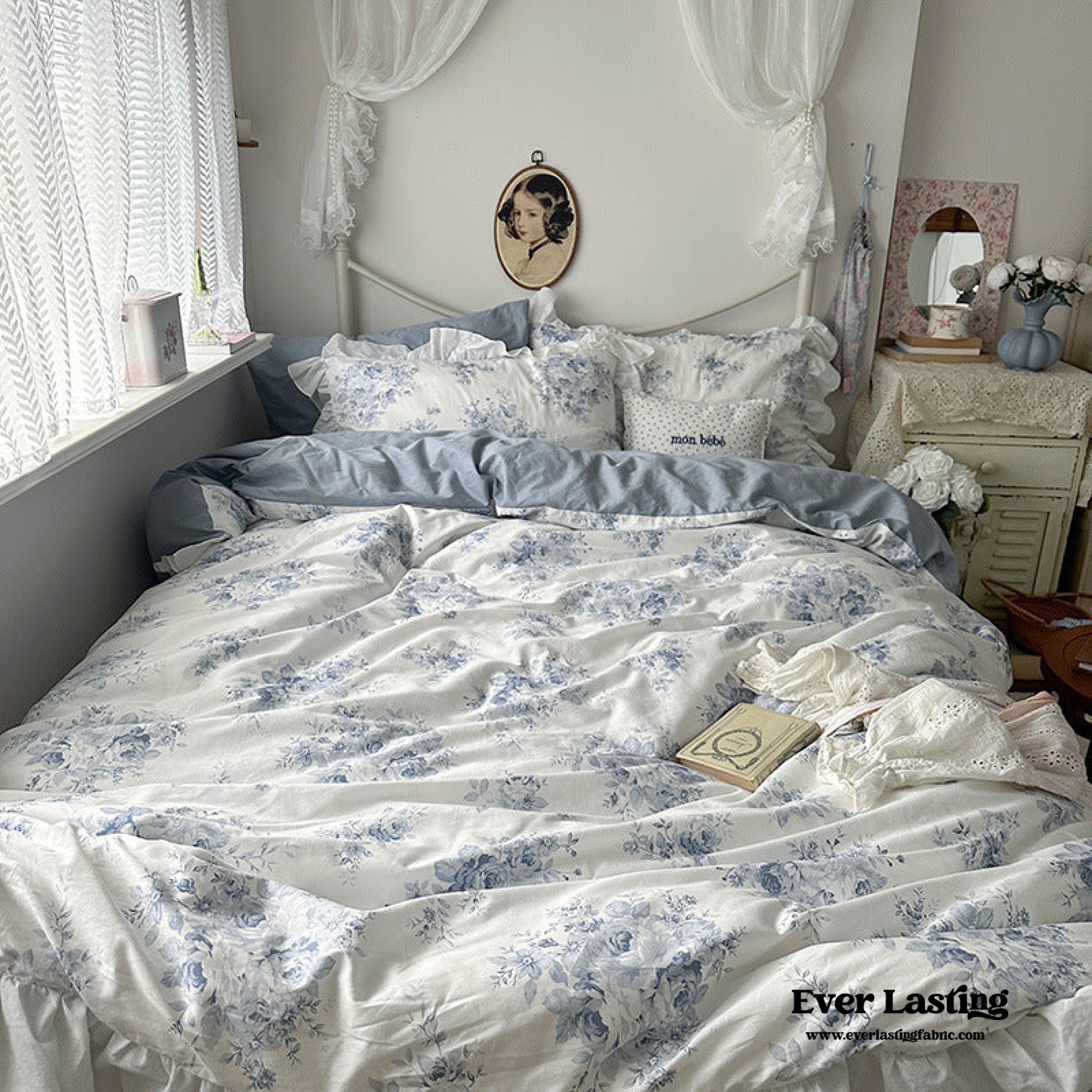 French Ruffle Floral Bedding Set - Green