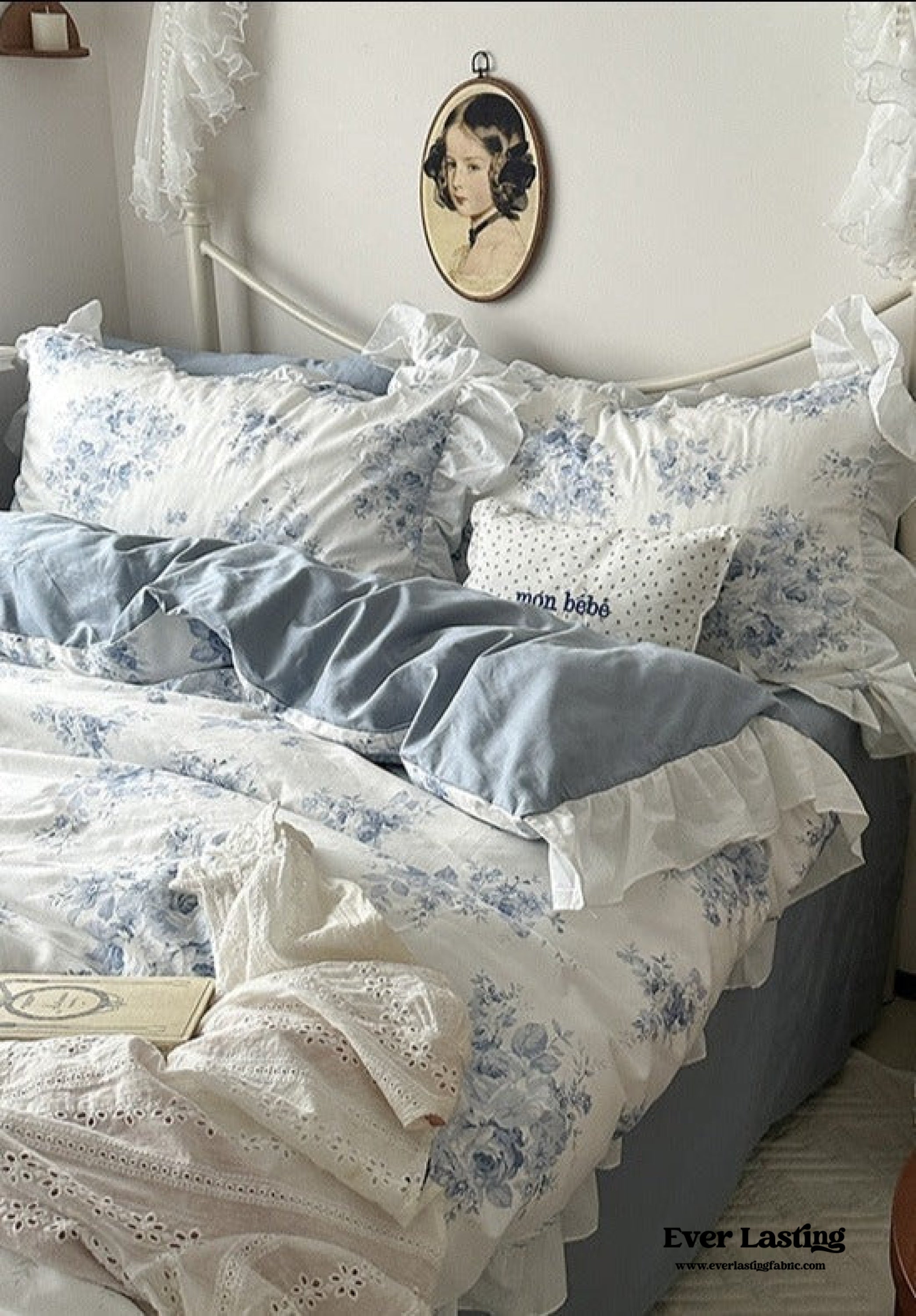 French Ruffle Floral Bedding Set - Green