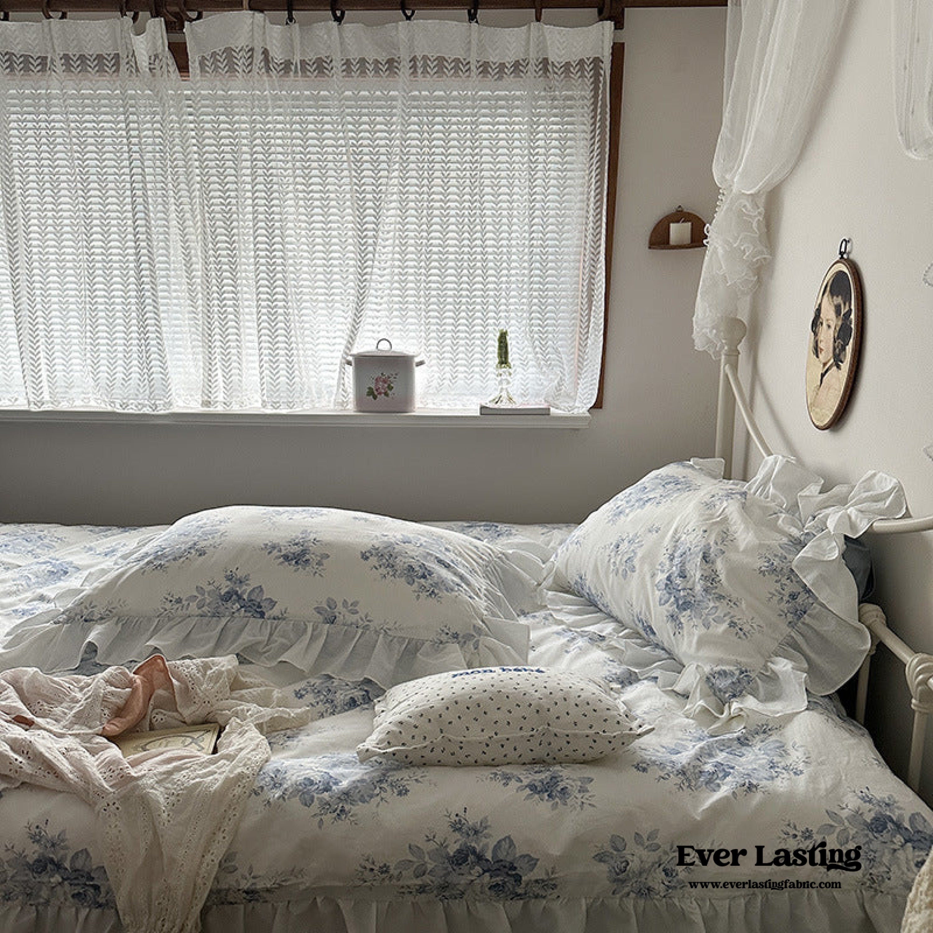 French Ruffle Floral Bedding Set - Green