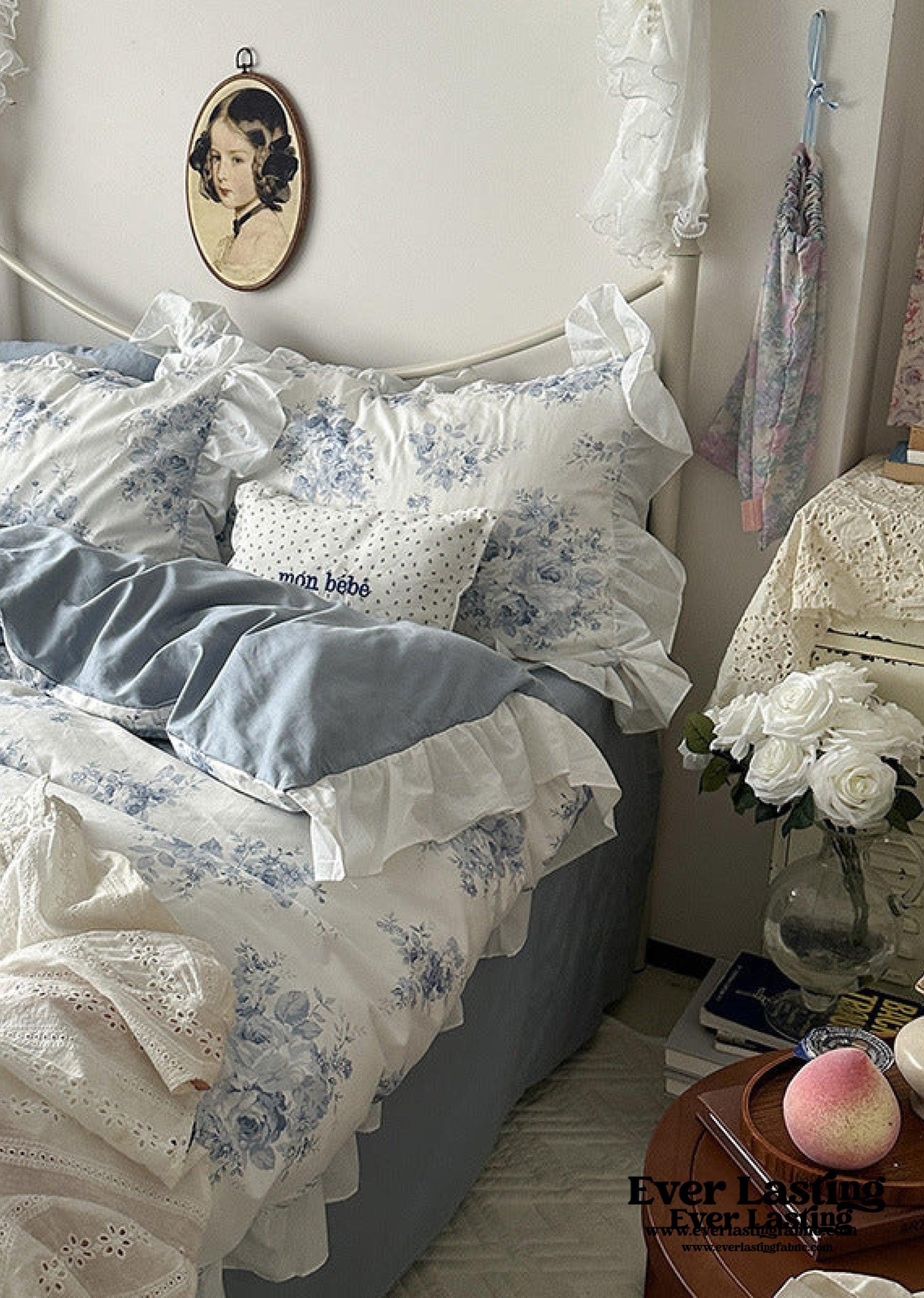 French Ruffle Floral Bedding Set - Green