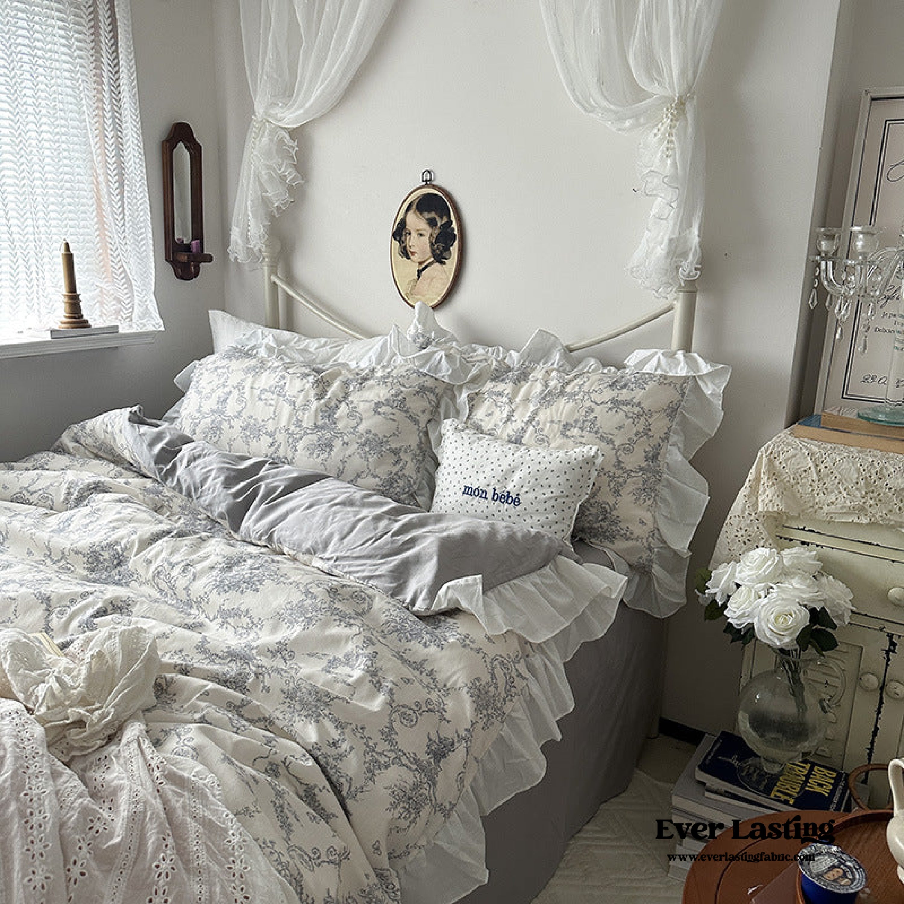 French Ruffle Floral Bedding Set - Green